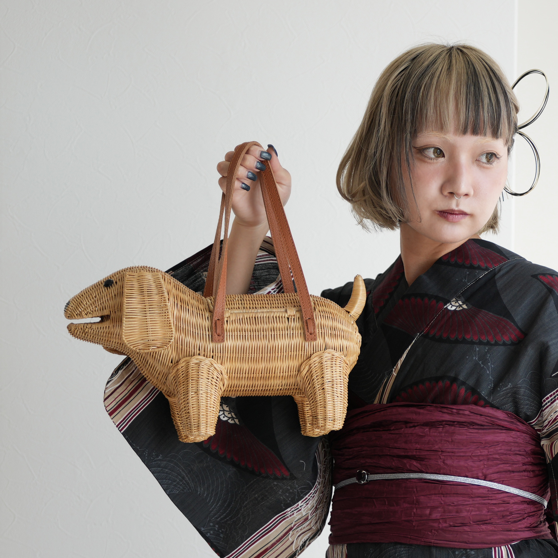 カゴバッグ utatane 犬 ラタンウィッカー 籐編み 単品 かごバッグ 籠