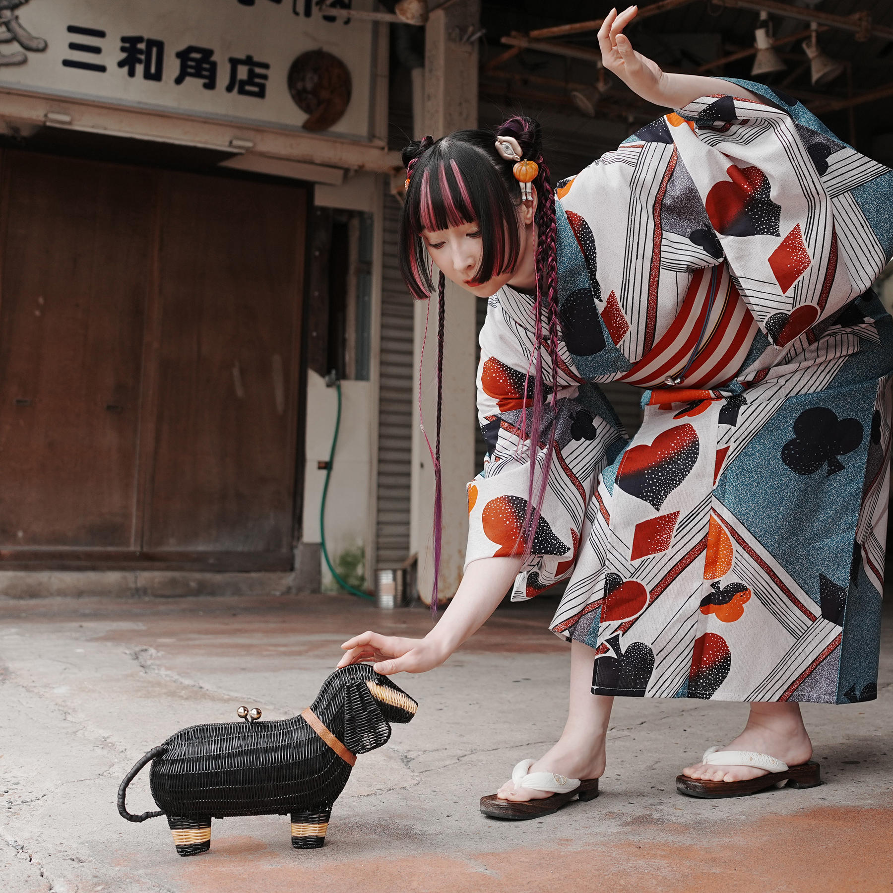 utatane カゴバッグ 籐カゴバッグ バッグ単品 ダックスフンド 犬
