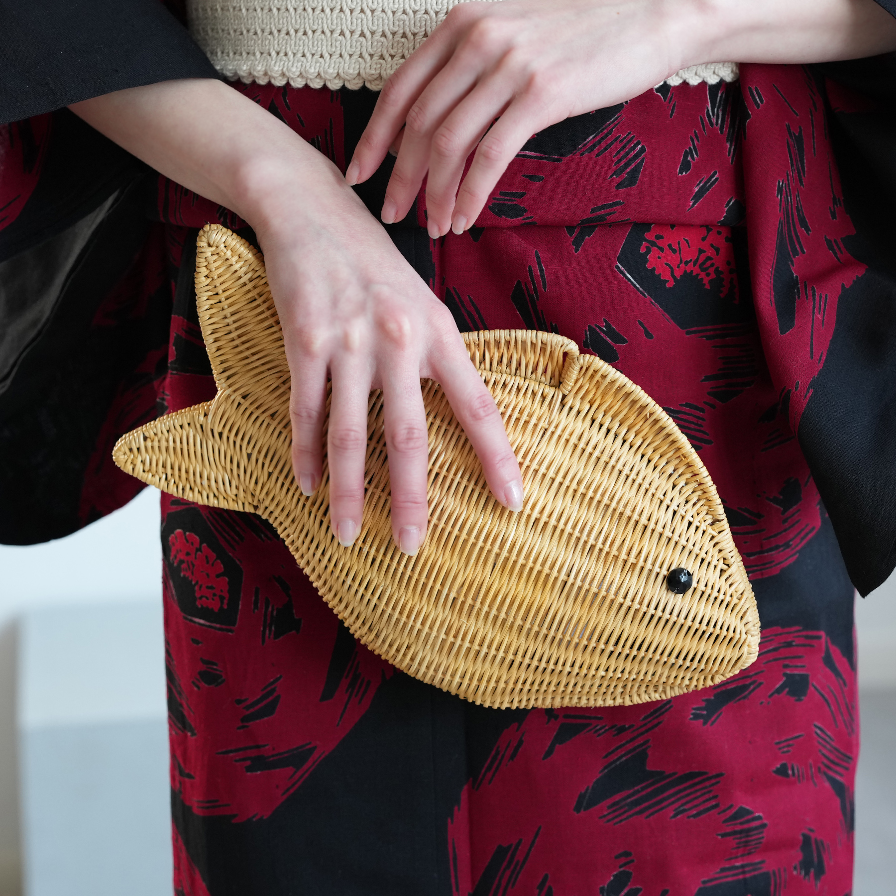 utatane カゴバッグ 小さめ 籐カゴバッグ 熱帯魚 クラッチ ショルダー
