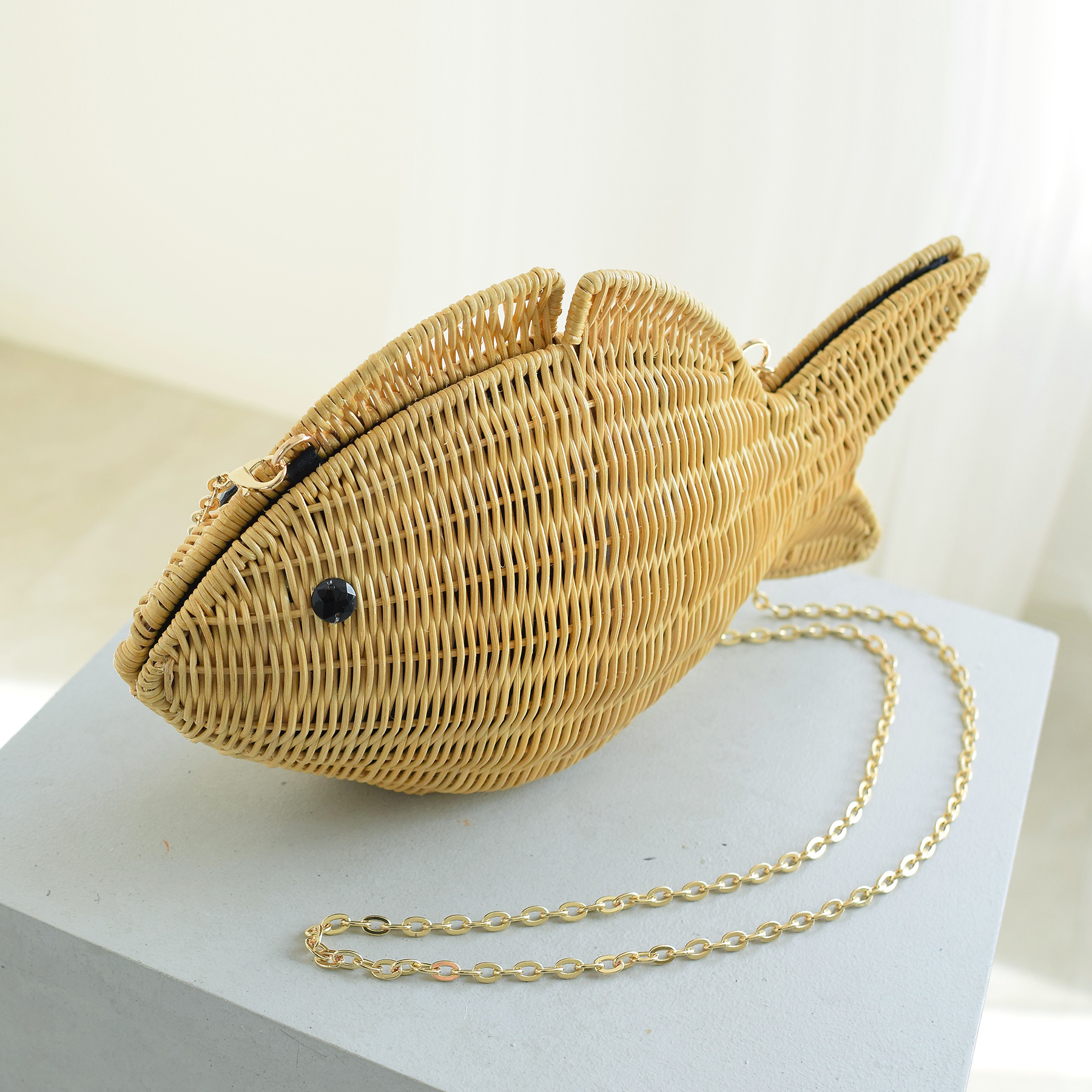 utatane カゴバッグ 小さめ 籐カゴバッグ 熱帯魚 クラッチ ショルダー
