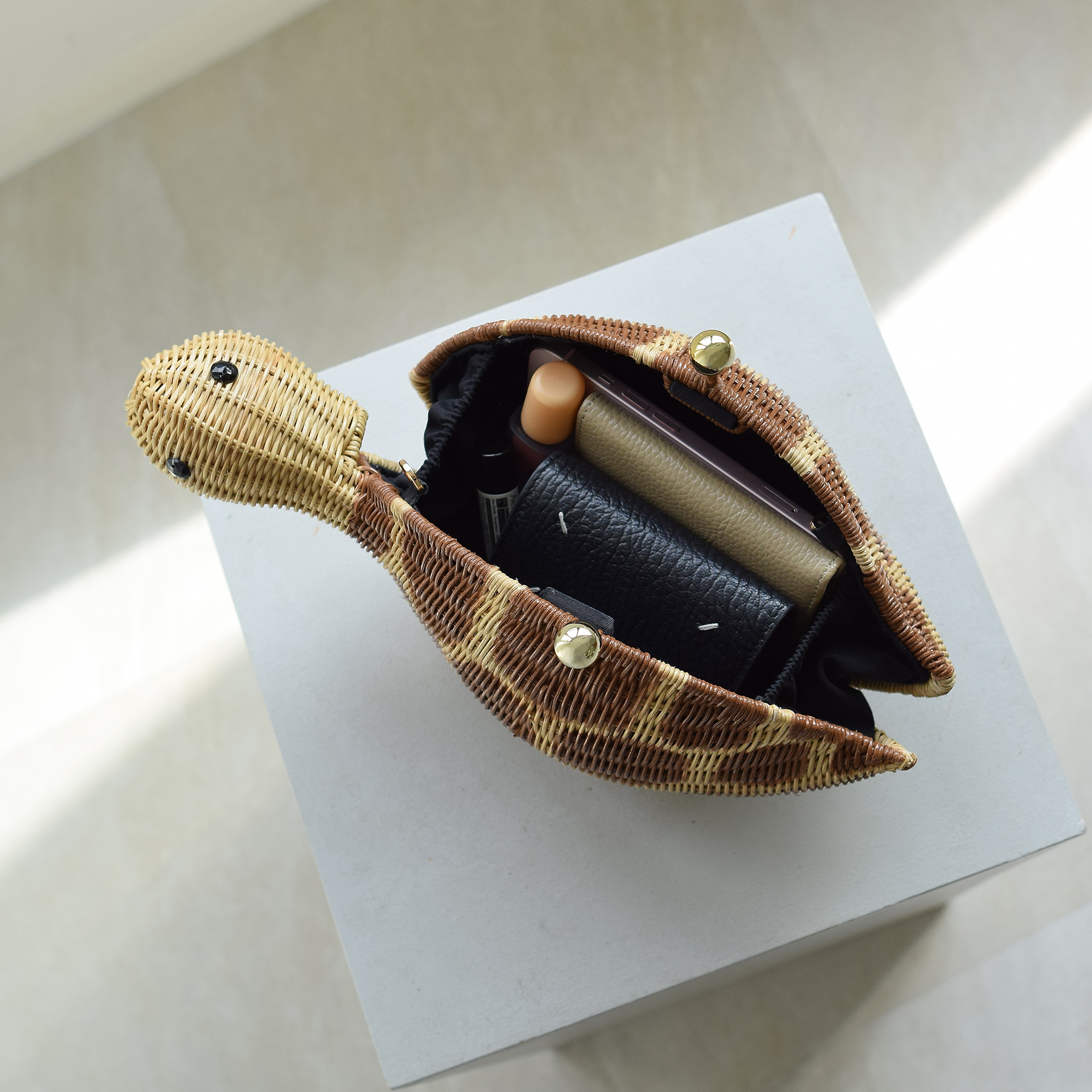 utatane カゴバッグ 小さめ 籐カゴバッグ 亀 カメ クラッチ ショルダー