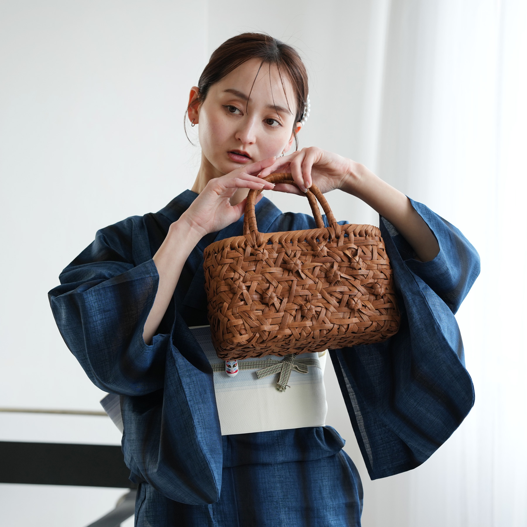 カゴバッグ 浴衣 山葡萄かごバッグ お花 ミニかご 削 やまぶどう 天然