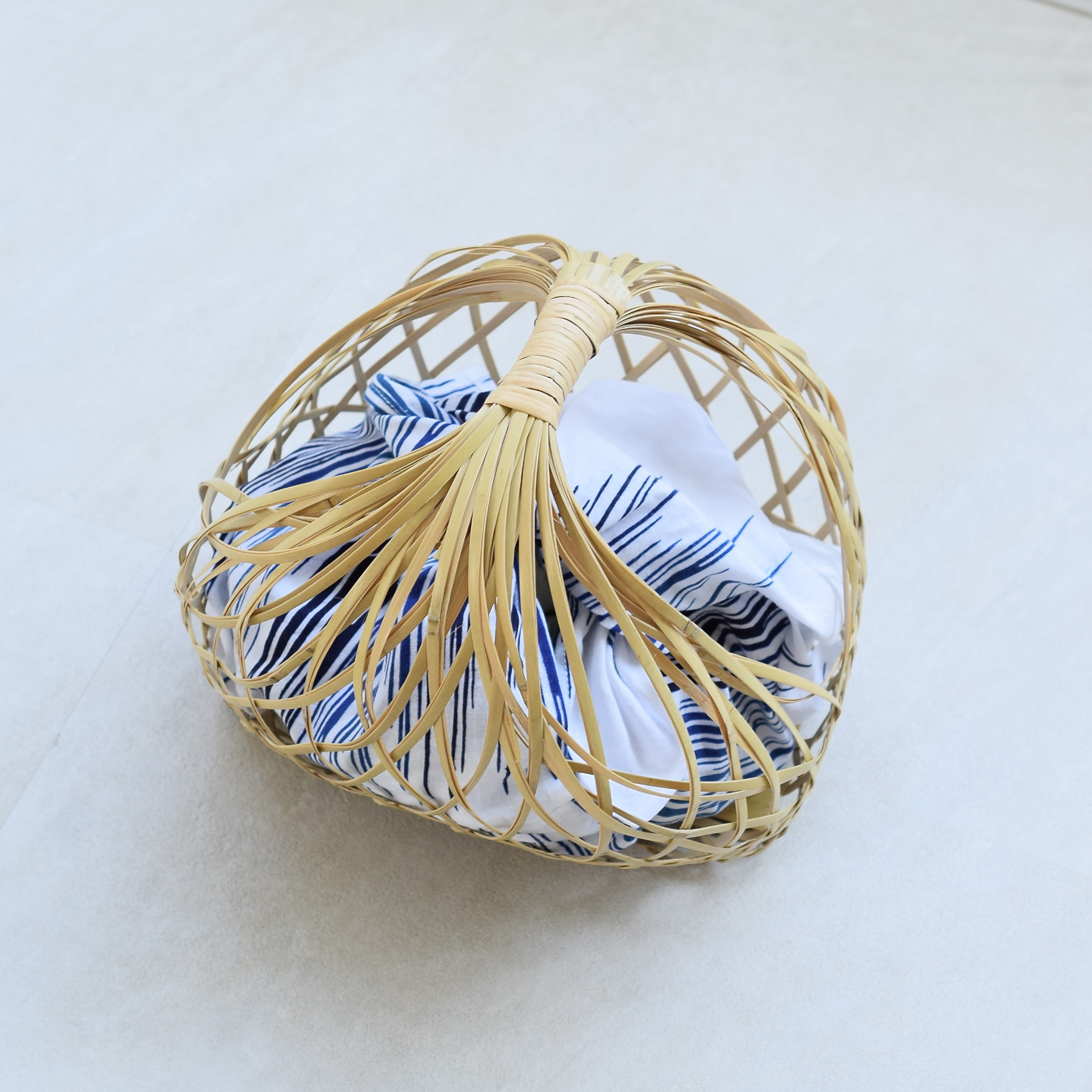 utatane カゴバッグ 竹 浴衣 竹かごバッグ+日本製生地あずま袋セット