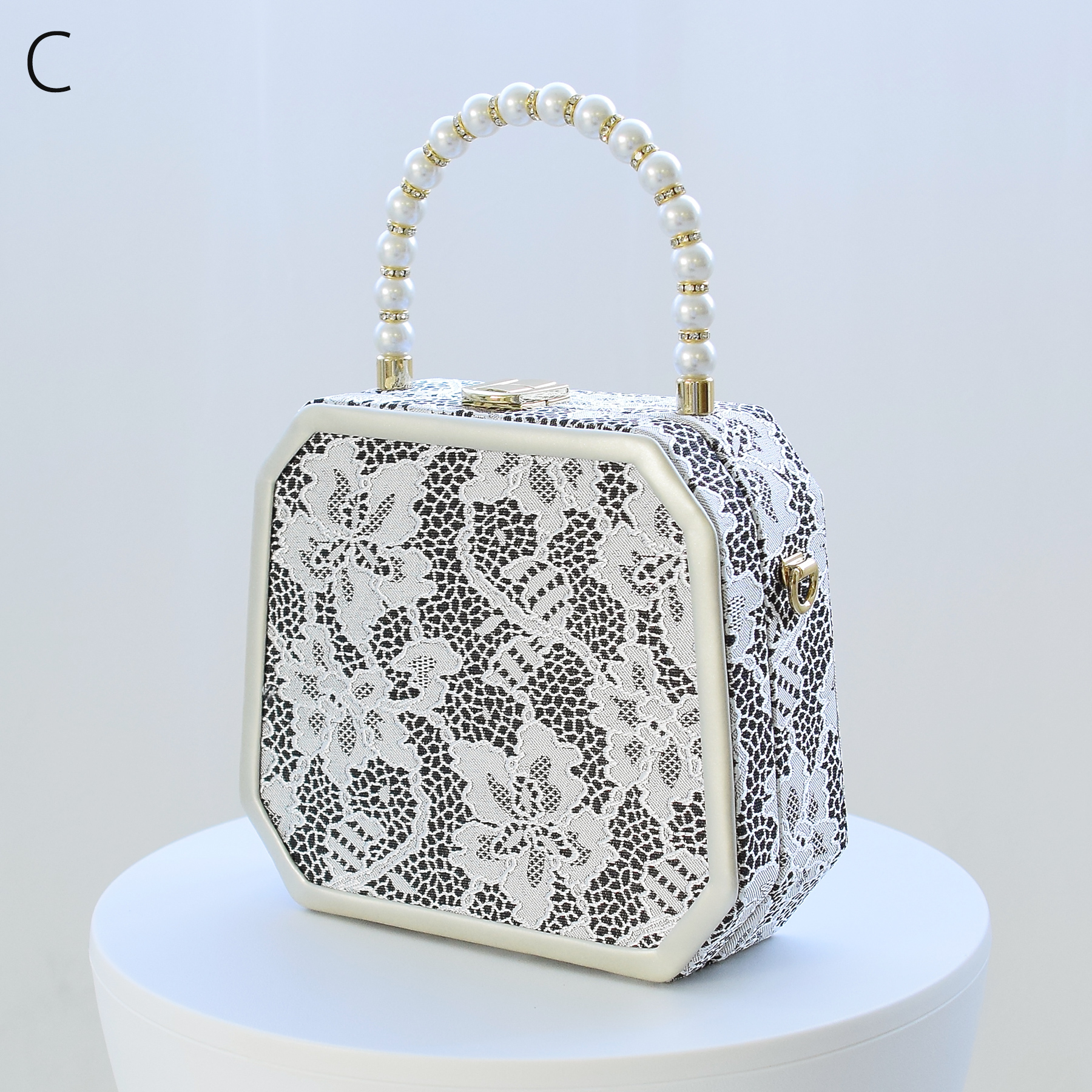 バッグ 成人式 ジャガード パールハンドル オクタゴンバッグ 和洋兼用