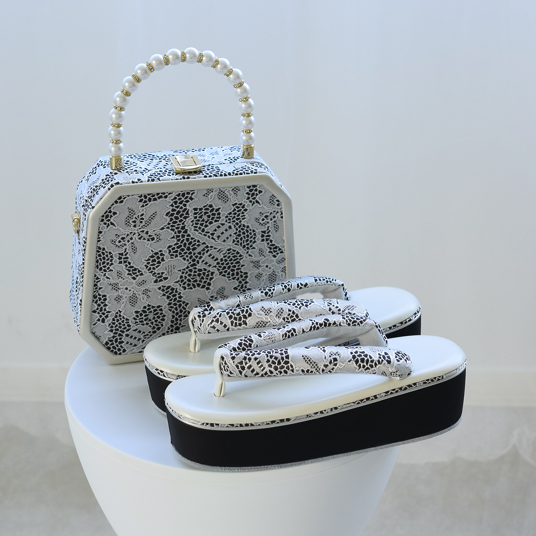 バッグ 成人式 ジャガード パールハンドル オクタゴンバッグ 和洋兼用