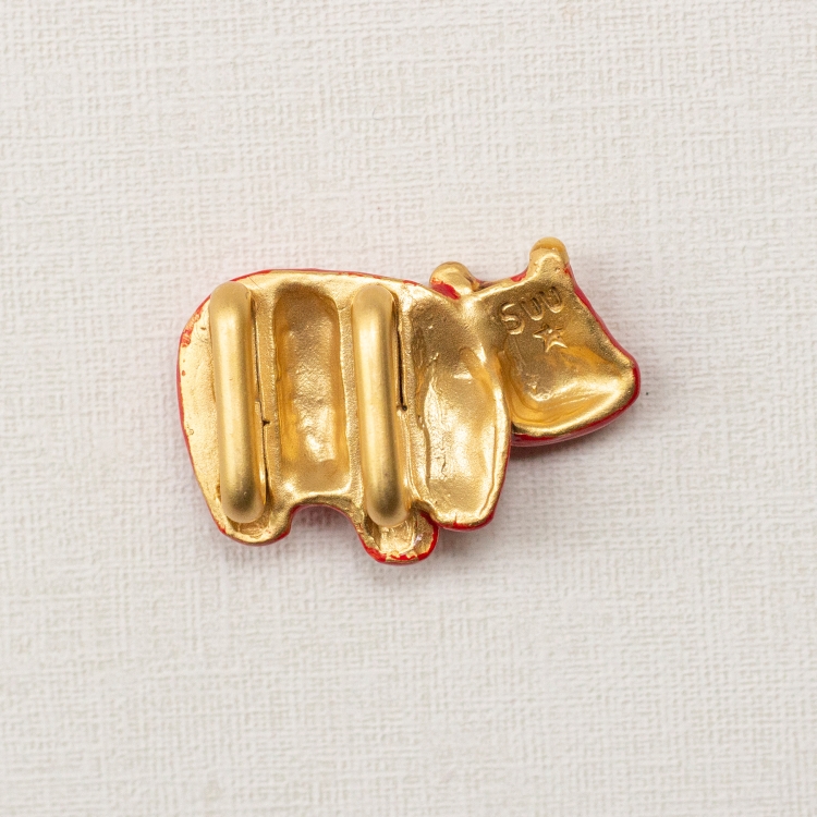 帯留め アンティーク風 数-SUU- レトロモダン系 和装小物 赤べこ 赤系