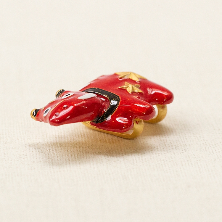 帯留め アンティーク風 数-SUU- レトロモダン系 和装小物 赤べこ 赤系