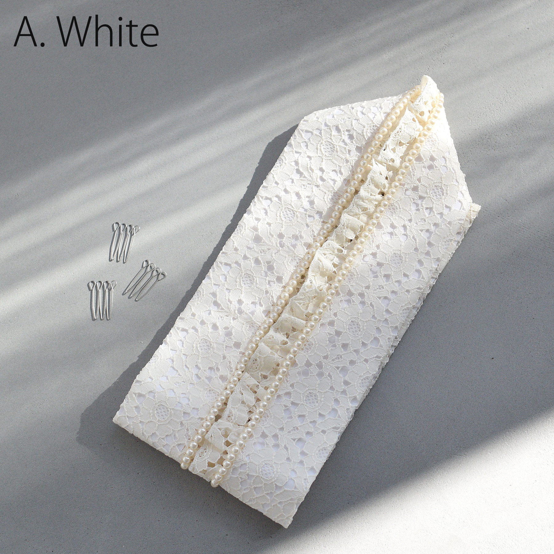 重ね衿 レース＆パール・フリル 選べる4色 重ね衿ピン付き 白 ホワイト