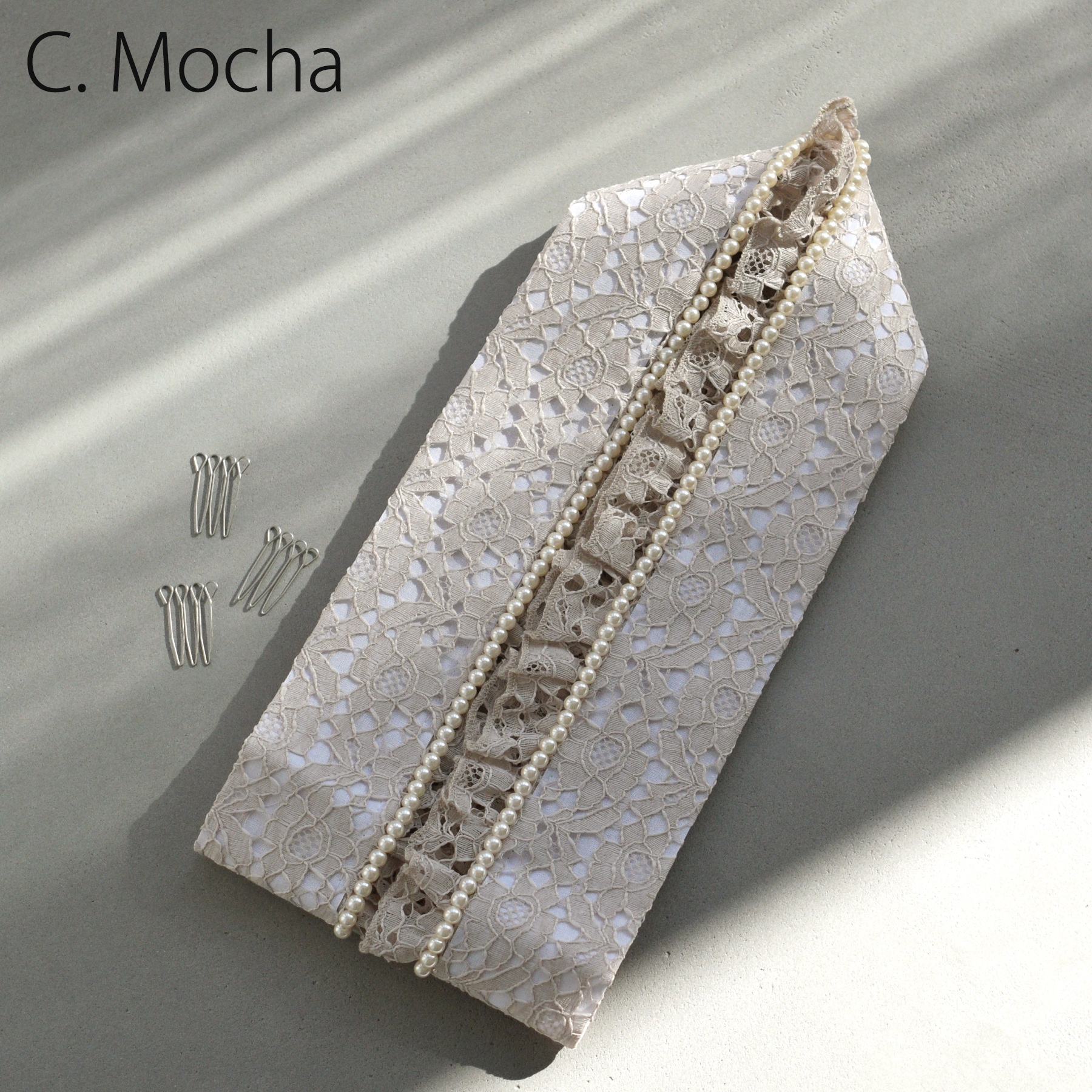 重ね衿 レース＆パール・フリル 選べる4色 重ね衿ピン付き 白 ホワイト