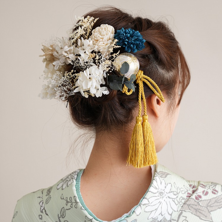 髪飾り 成人式 ドライフラワー 髪飾り 30点セット 日本製 ヘアアクセサリー 白 金 ベージュ 青 緑 くすみカラー ナチュラル ヘアアクセ 卒業式  謝恩会 袴