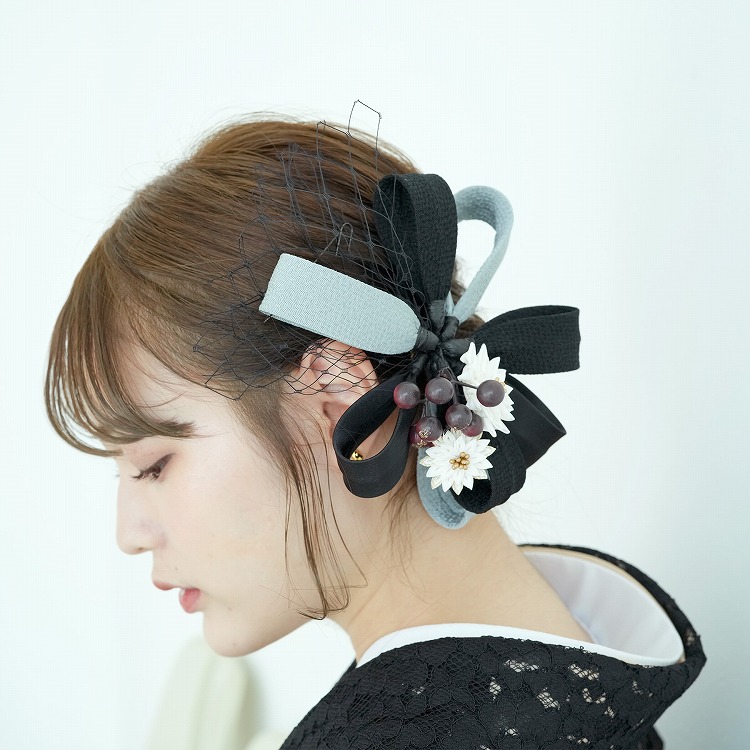 髪飾り 成人式 レトロ リボンヘッドドレス風コーム つまみ細工 