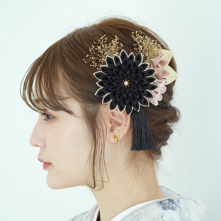 髪飾り 成人式 レトロ コーム・Uピン2点セット 剣菊＆かすみそう