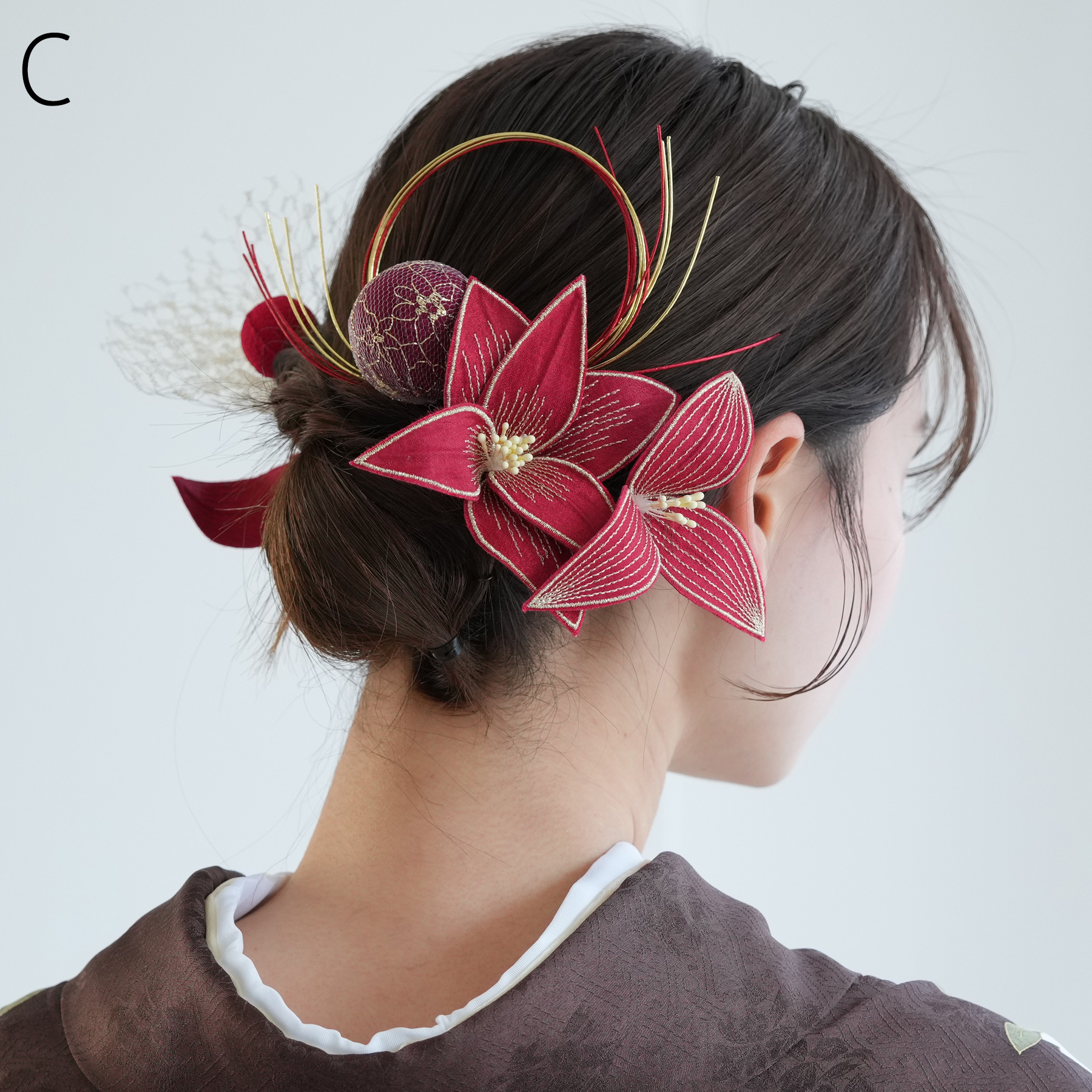 H55 ピオニーローズミックス 花紋水引飾りヘアアクセサリー 浴衣Ｕピン和装 19yu-up-003.jpg