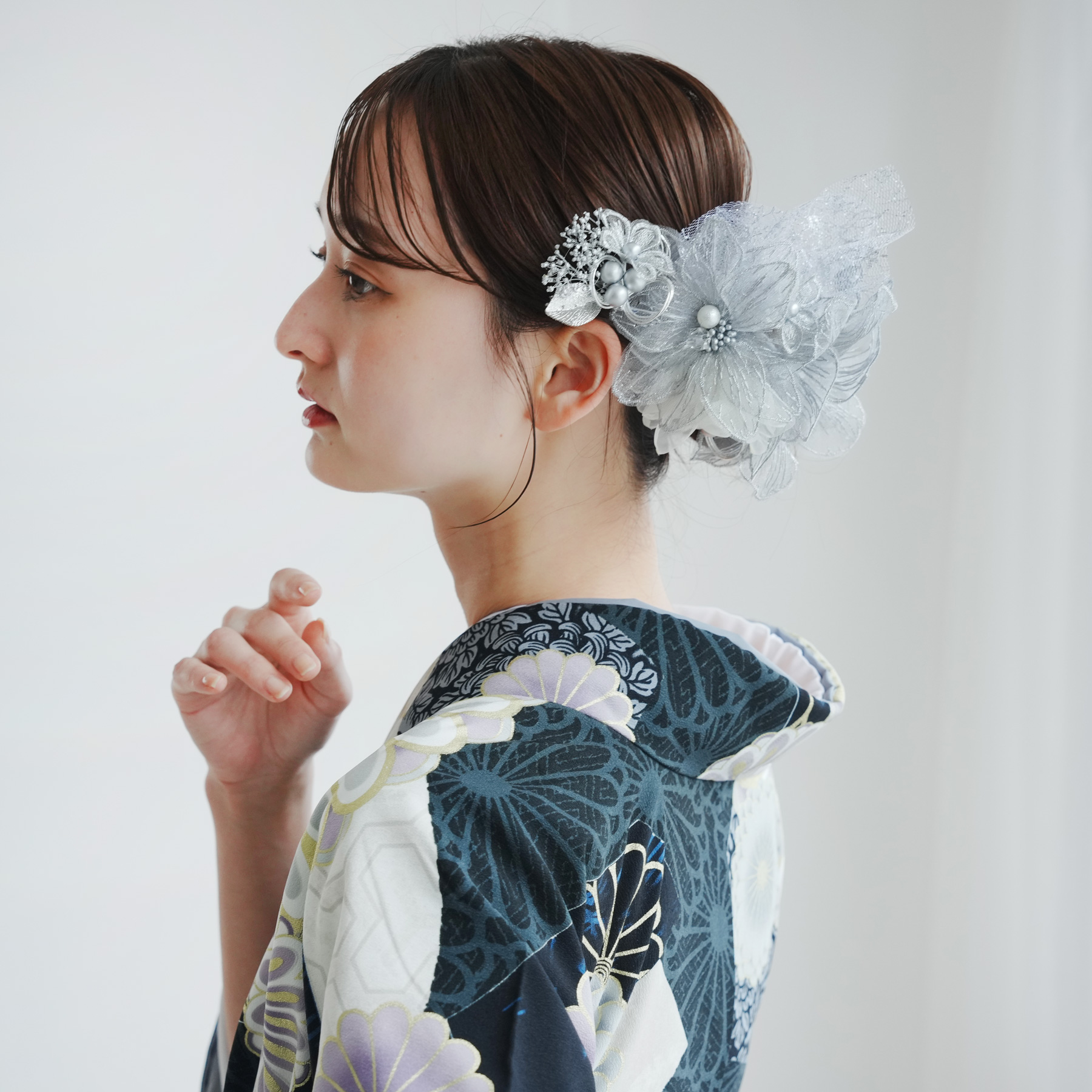 髪飾り 振袖 成人式 2点セット ラメ・クレマチス ヘアアクセ 水引