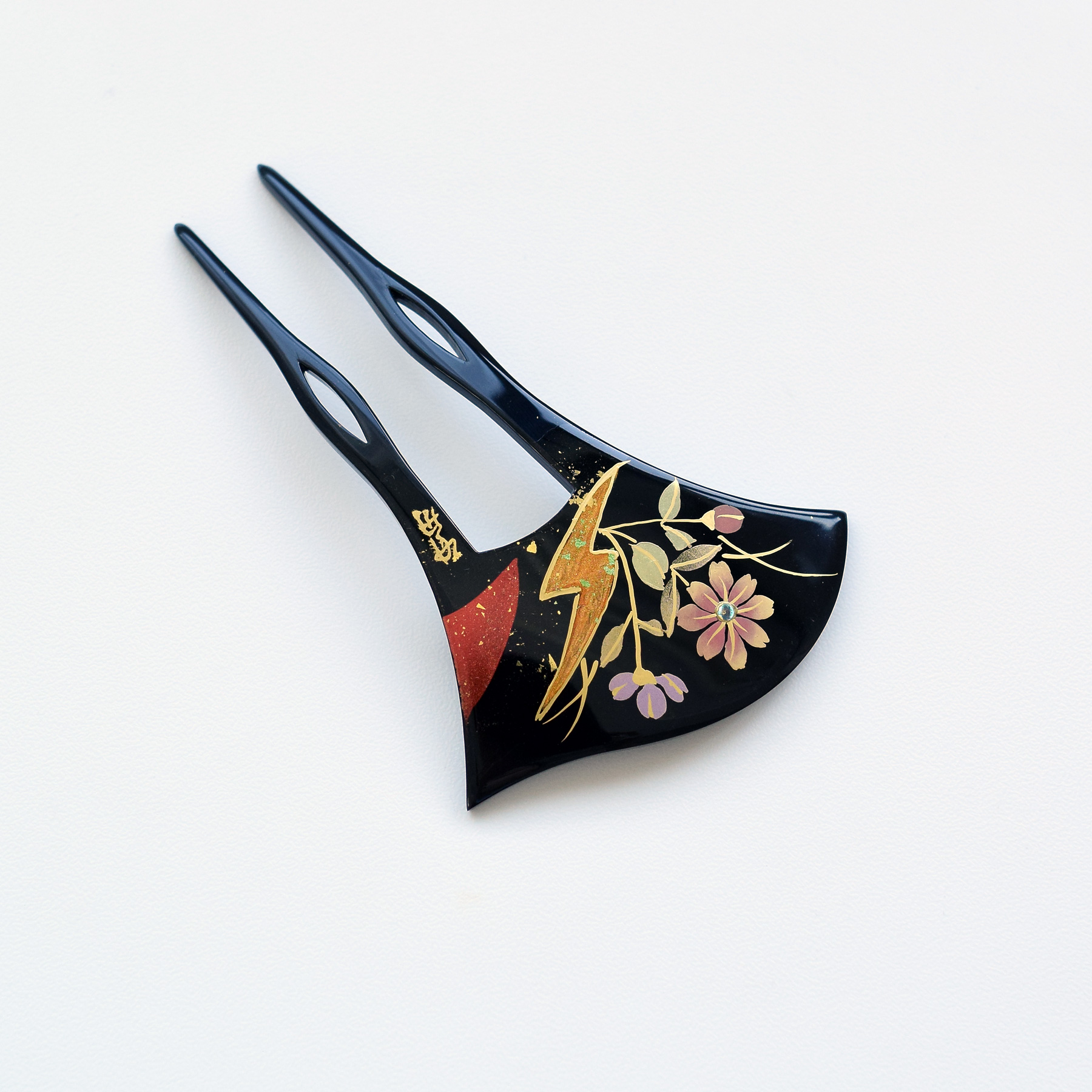 かんざし 日本製 花霞 髪飾り 簪 蒔絵調 二本差し 髪留め バチ型 扇型