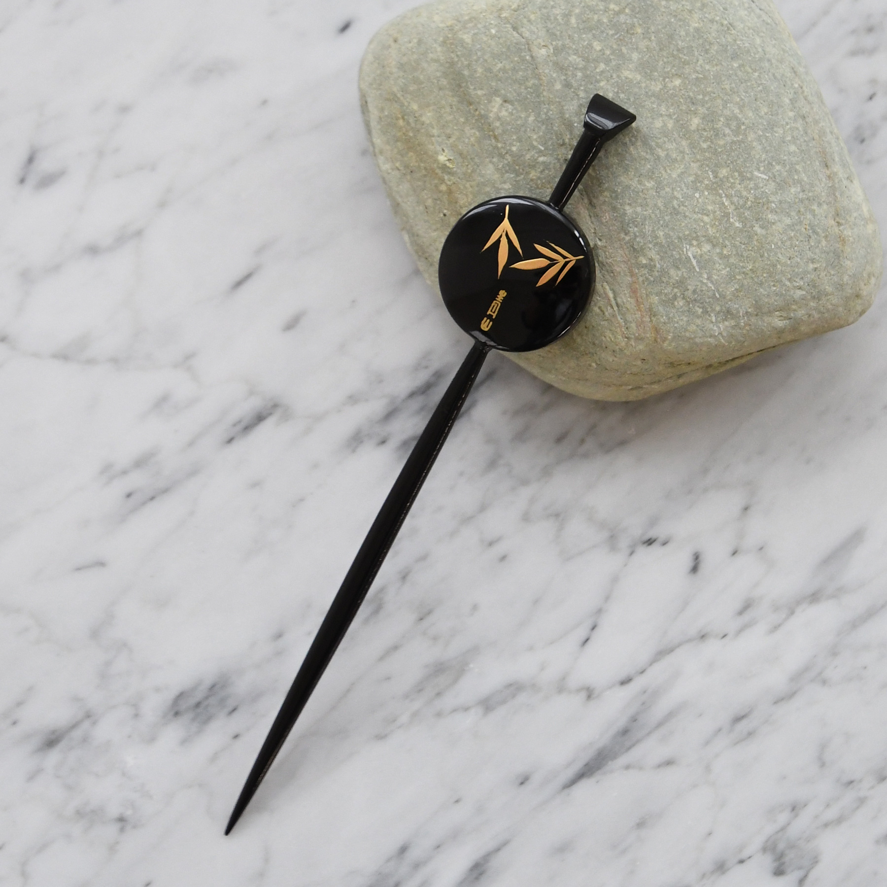 かんざし 日本製 蒔絵かんざし 桔梗・緑 平打ちかんざし 簪 髪飾り