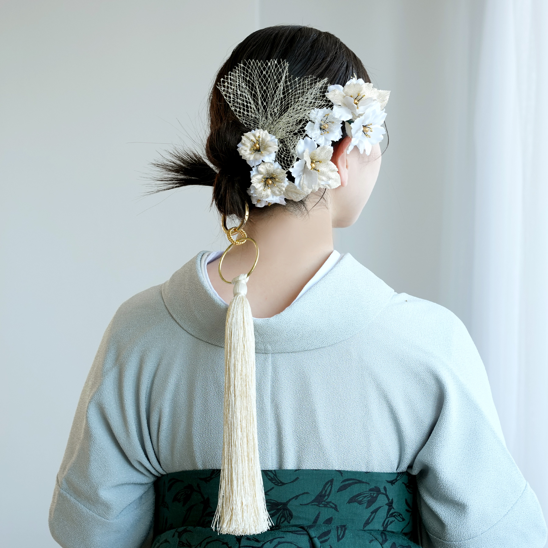 髪飾り 成人式 振袖 桜花・リングタッセル Uピン金箔9点セット