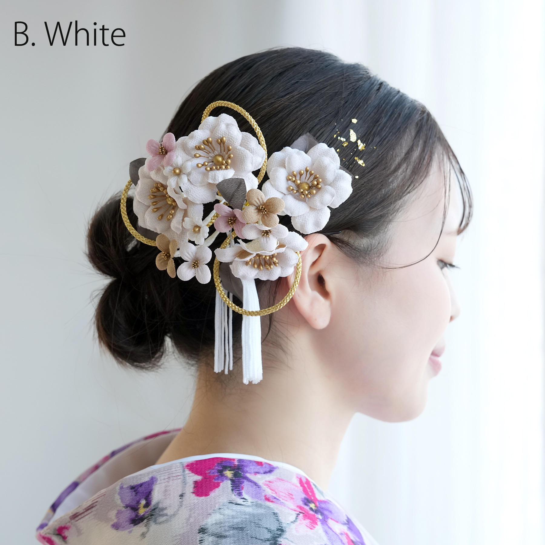 髪飾り 成人式 振袖 大正レトロ梅＆タッセル コームUピン2点セット