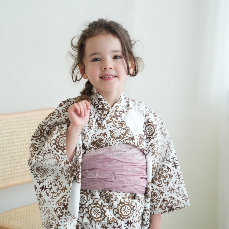 浴衣 子供 女の子 3点セット（浴衣 帯 下駄） ニコアンティーク