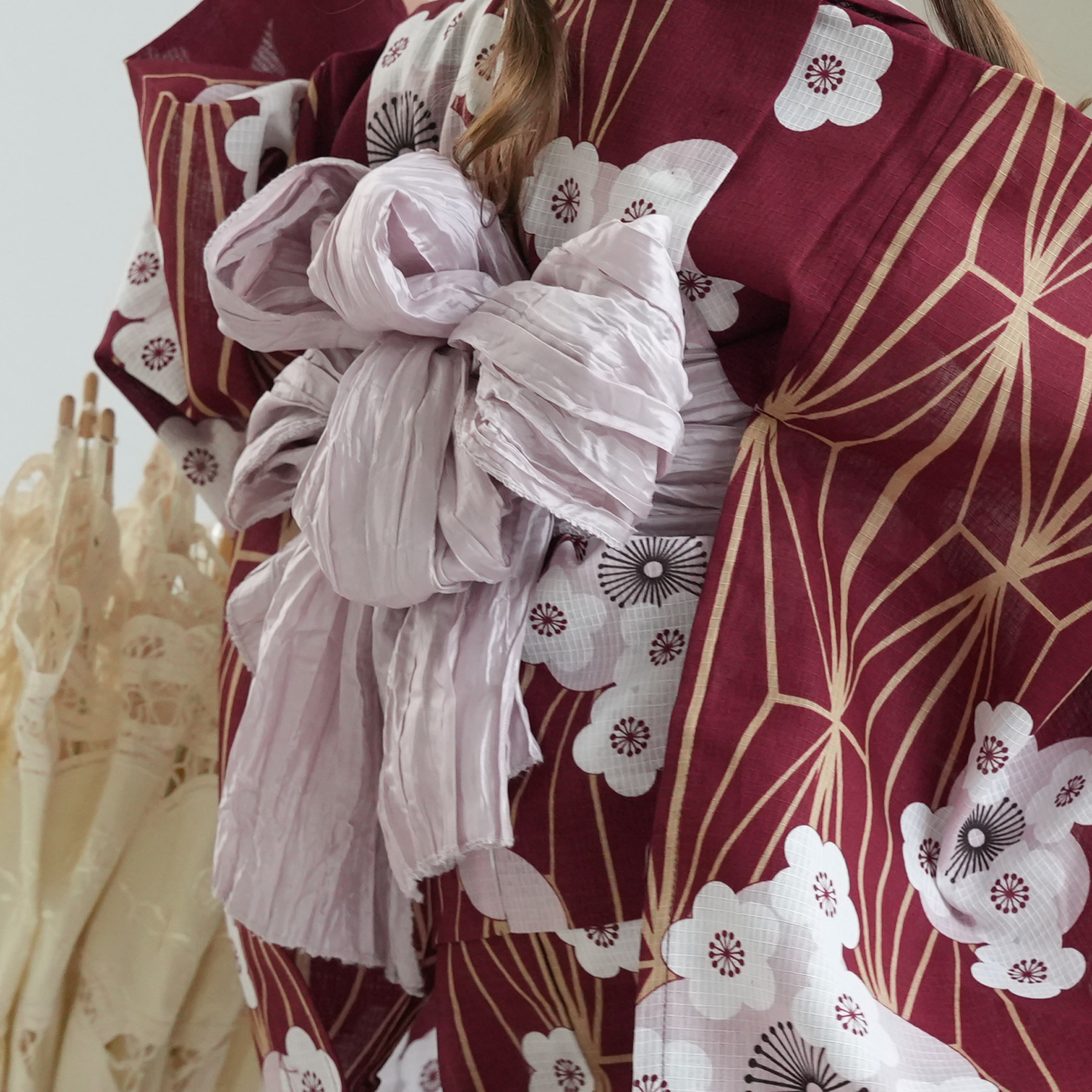 新品　ひよこ商店 高級変わり織 浴衣　セット　翡翠色に麻の葉と重なる梅 新品 ひよこ商店 高級変わり織 浴衣 セット 翡翠色に麻の葉と重なる梅