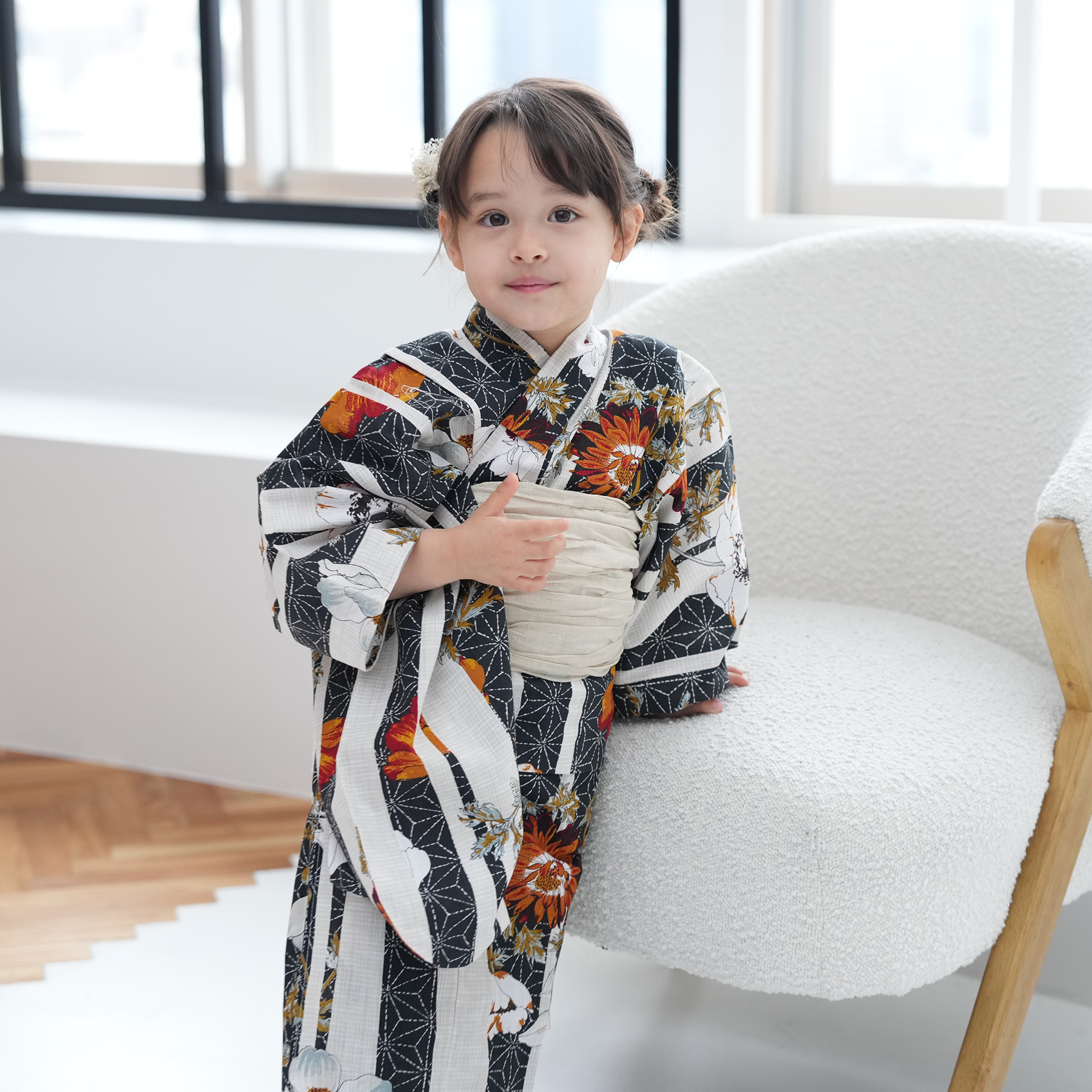 yammy★utatane 子供　浴衣　3点セット utatane 浴衣 子供 女の子 kids 高級変わり織 子供浴衣3点セット