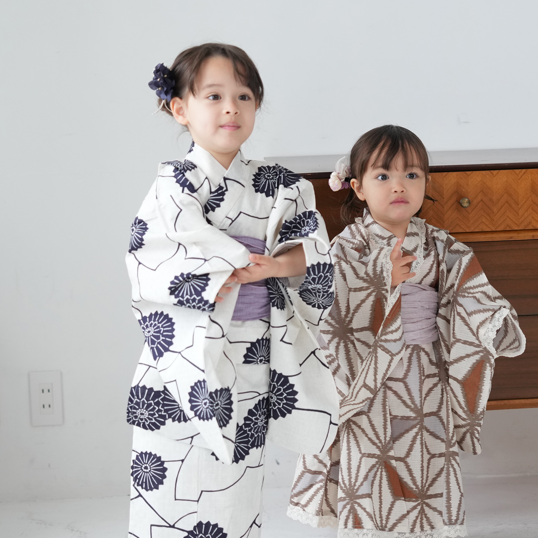 ★ mtmamaです★ アンティーク　女の子　子供着物　NO26 ニコアンティーク kids 高級変わり織 子供浴衣3点セット（ゆかた