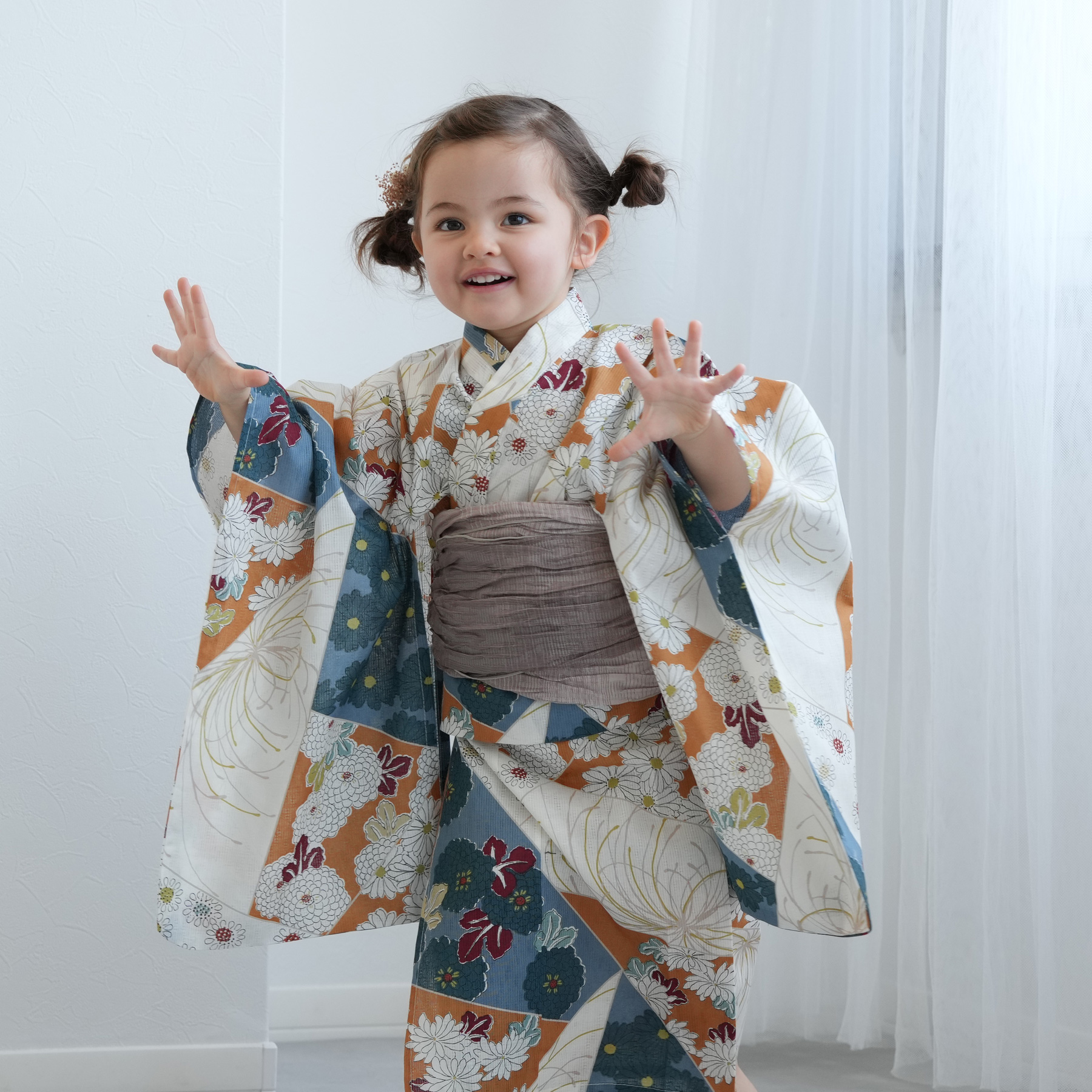 ひよこ商店　浴衣 浴衣 子供 女の子 ひよこ商店 kids 高級変わり織 子供浴衣3点