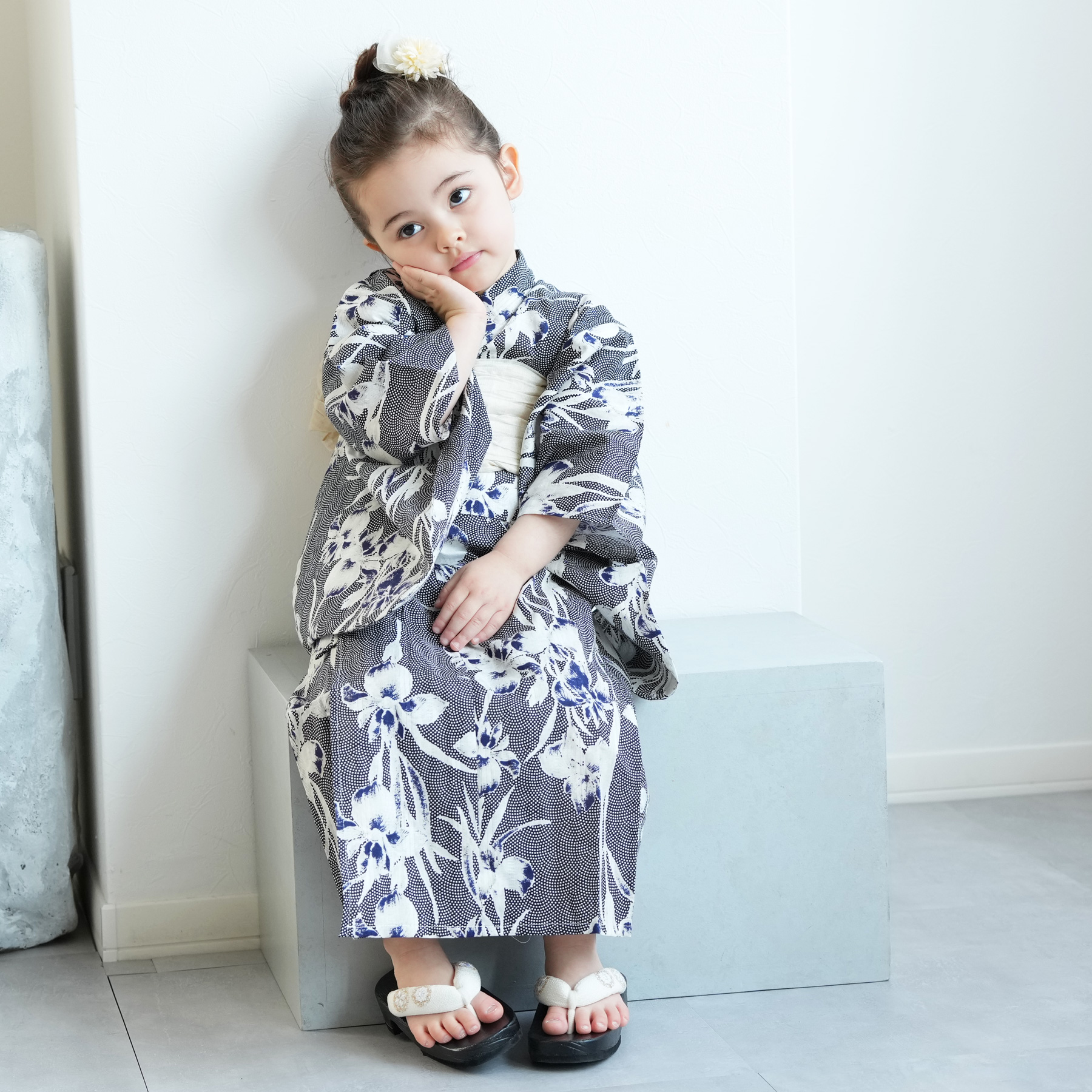 utatane×Acka.］kids 鮫小紋と菖蒲 navy 浴衣3set : 浴衣通販 utatane