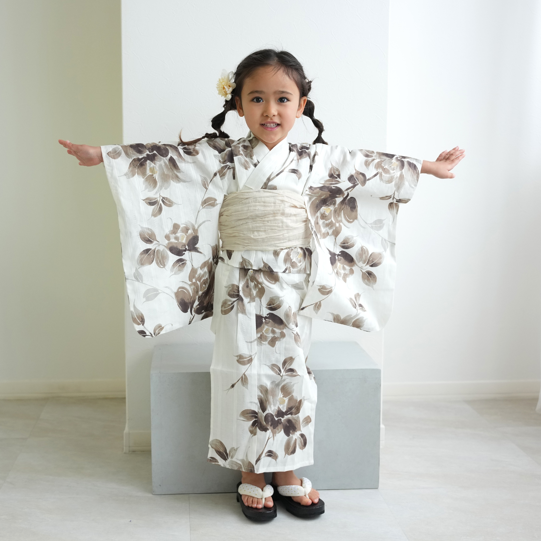 utatane×Acka.］kids 山茶花 white（lame）浴衣3set ○ : 浴衣通販