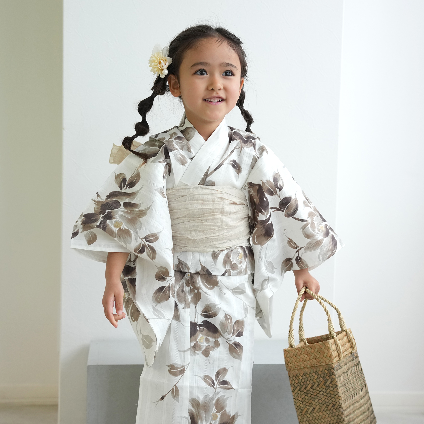 utatane×Acka.］kids 山茶花 white（lame）浴衣3set ○ : 浴衣通販