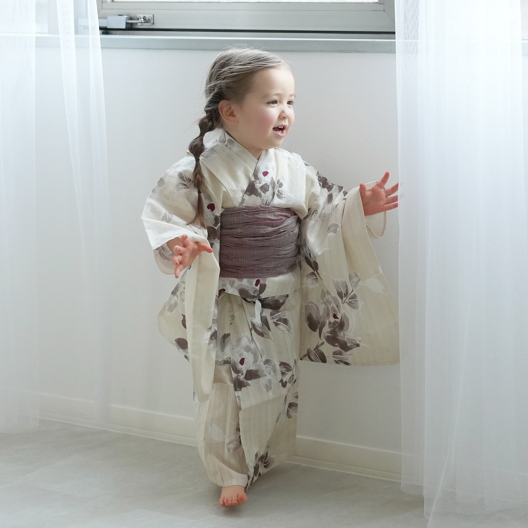 utatane×Acka.］kids 山茶花 beige 浴衣3set ○ : 浴衣通販 utatane