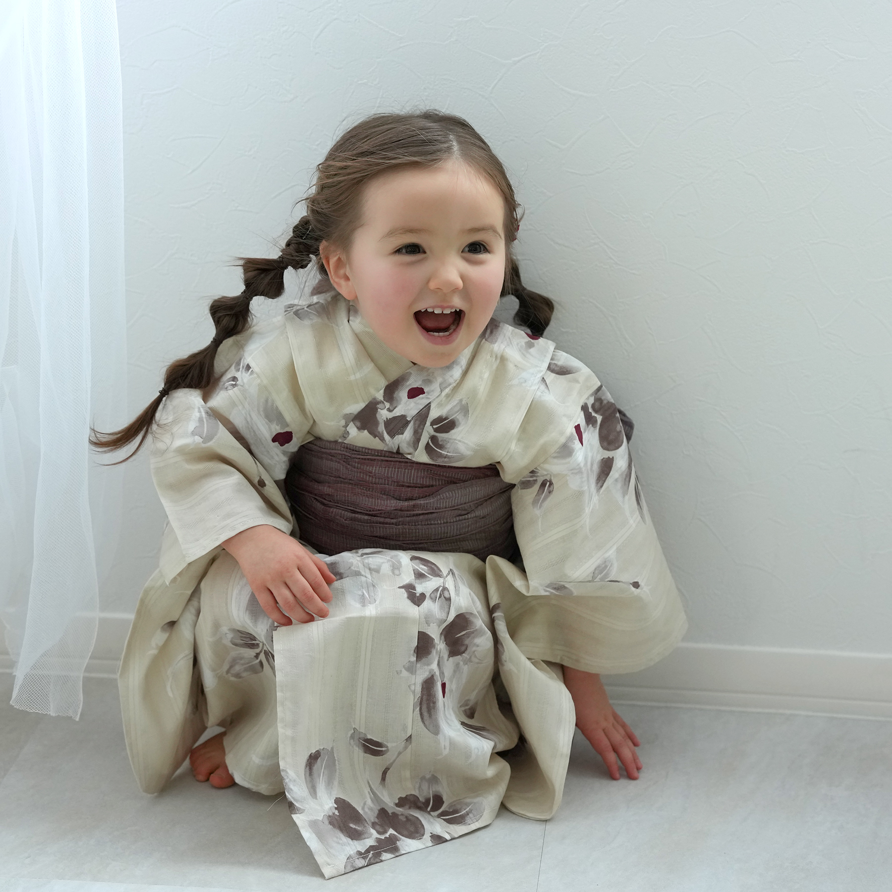 utatane×Acka.］kids 山茶花 beige 浴衣3set ○ : 浴衣通販 utatane