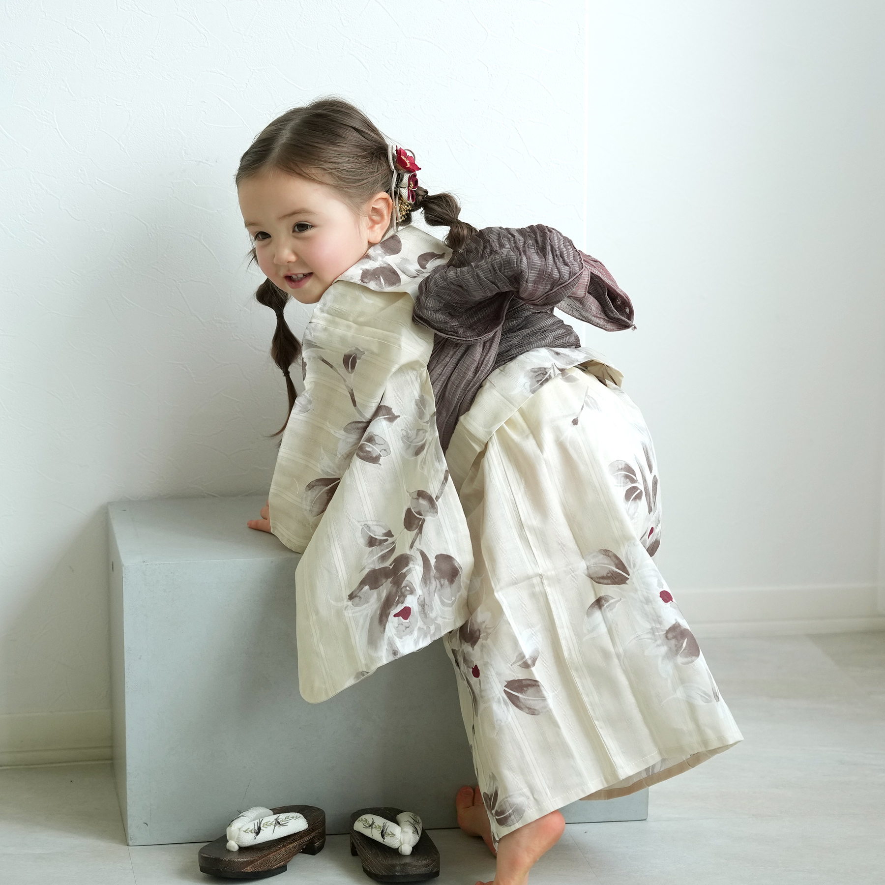 utatane×Acka.］kids 山茶花 beige 浴衣3set ○ : 浴衣通販 utatane