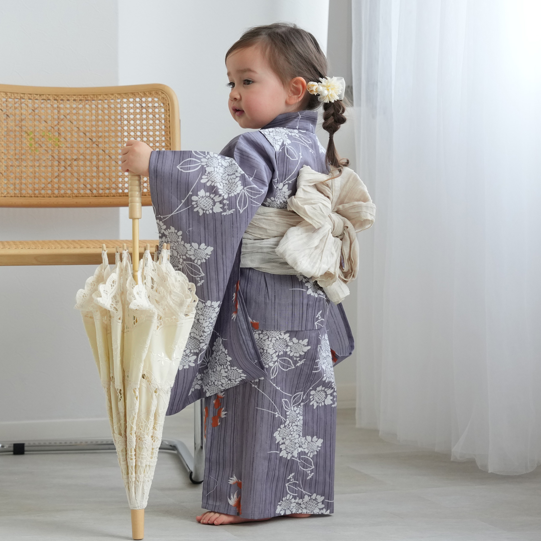 浴衣 子供 女の子 ニコアンティーク kids 高級変わり織 子供浴衣
