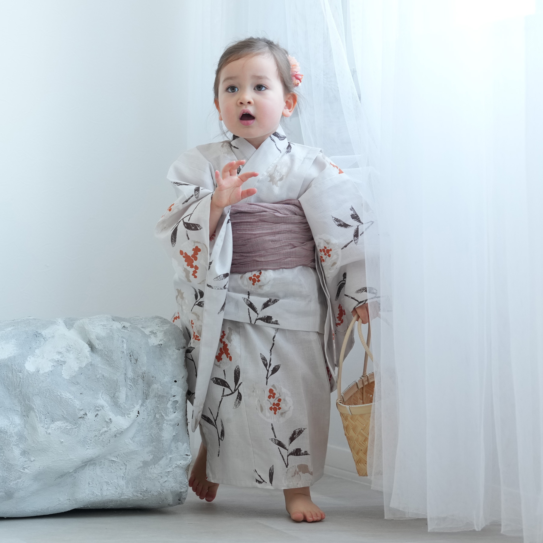 浴衣 子供 女の子 ニコアンティーク kids 高級変わり織 子供浴衣3点