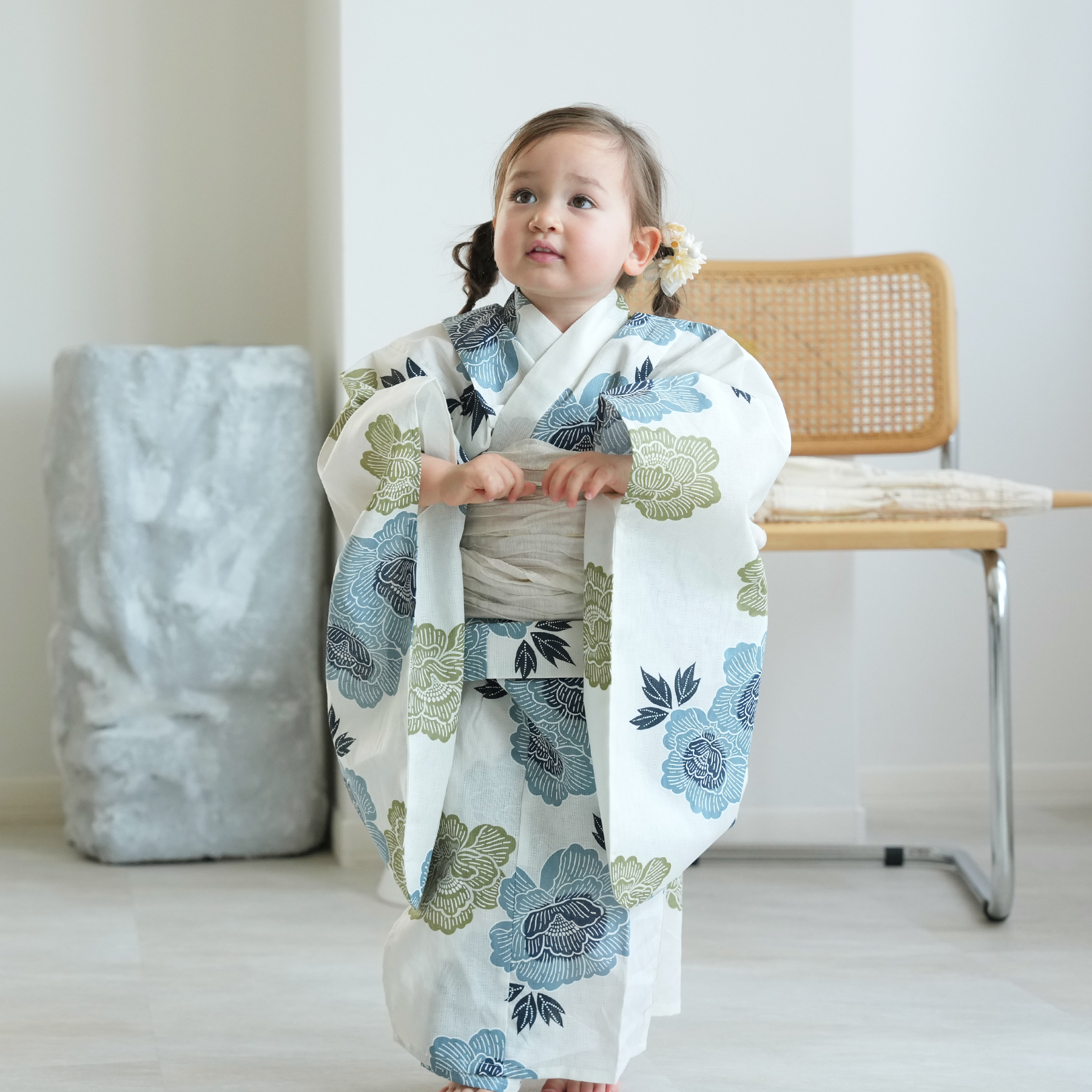 着用1回のみutatane kids 子供浴衣3点セット 男の子 藍色に古典乱菊 utatane 浴衣 キッズ浴衣3点セット 男の子 utatane×注染工房 先