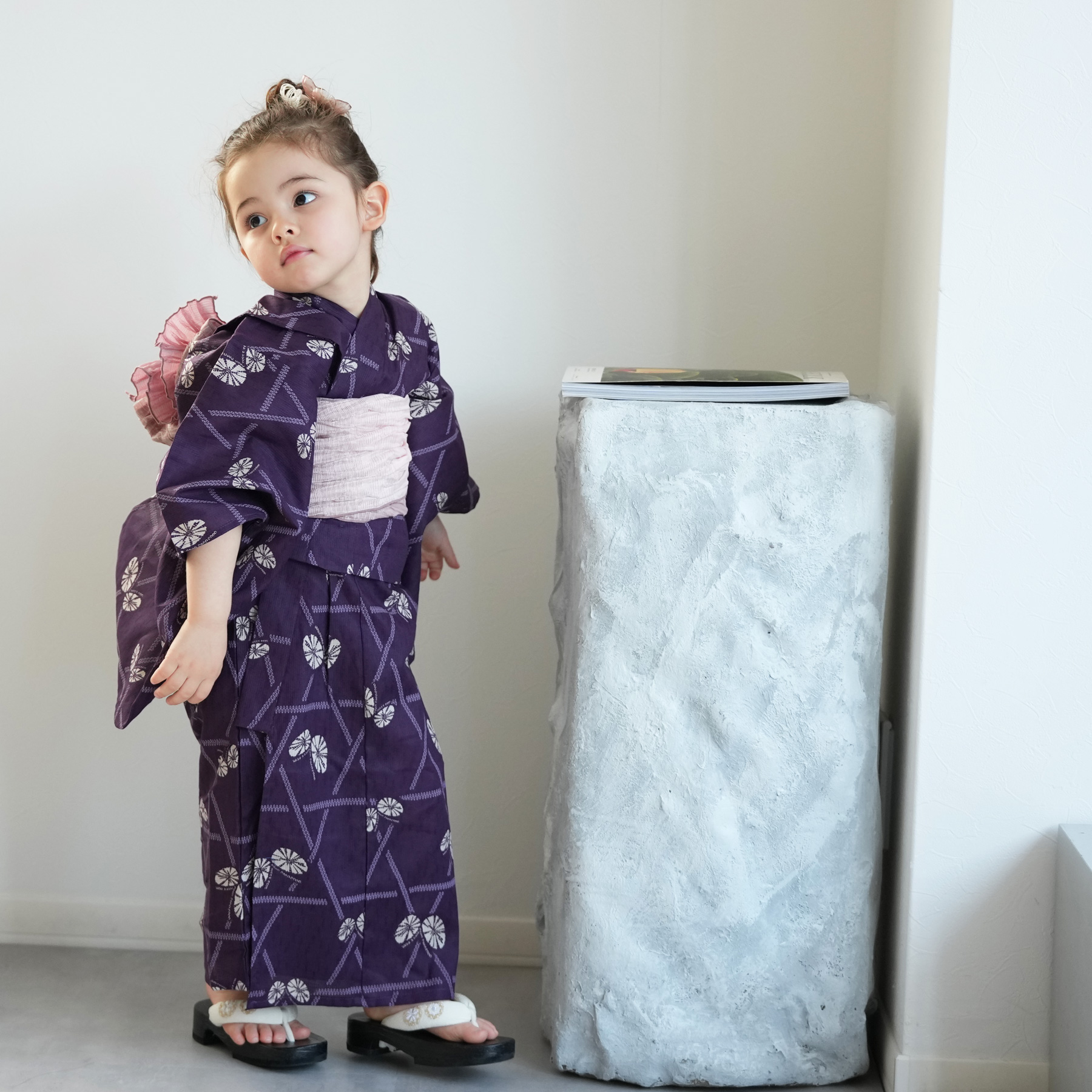 浴衣 子供 女の子 ニコアンティーク kids 高級変わり織 子供浴衣3点 