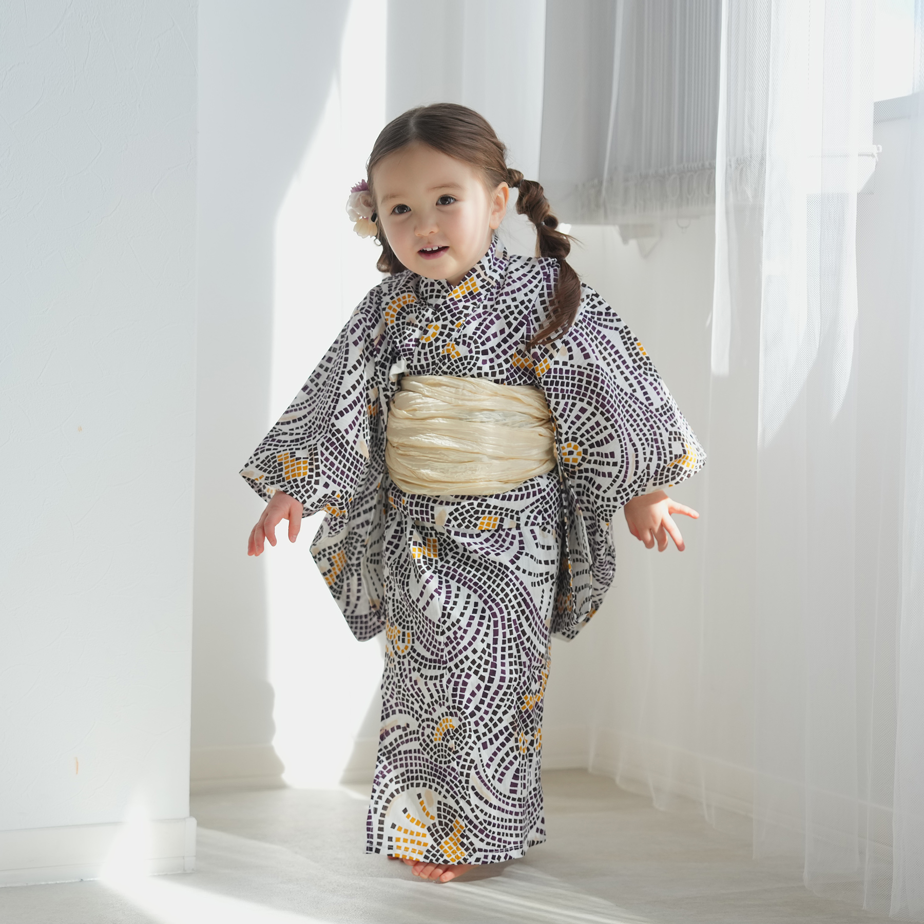 浴衣 子供 女の子 ニコアンティーク kids 高級変わり織 子供浴衣3点