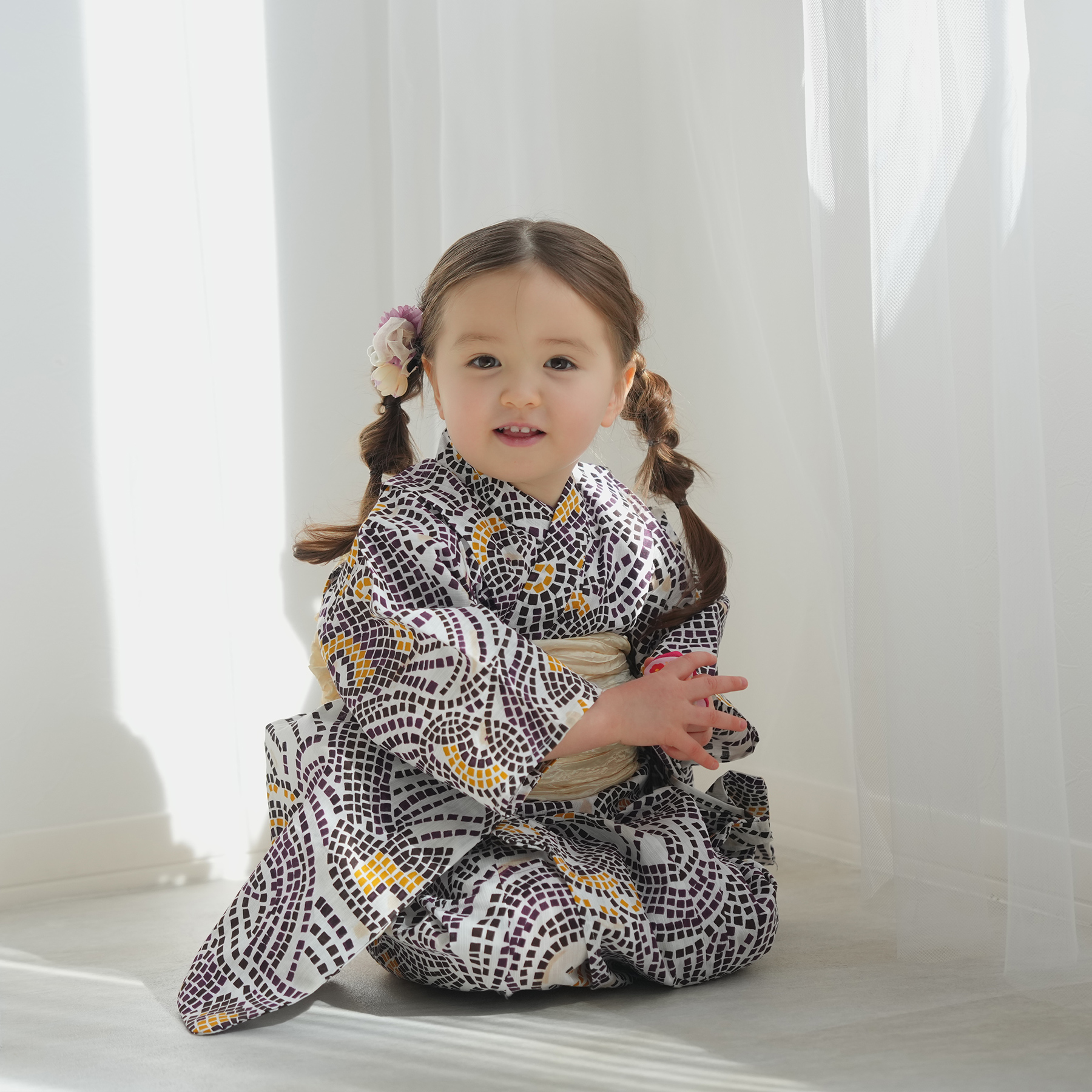 浴衣 子供 女の子 ニコアンティーク kids 高級変わり織 子供浴衣3点 