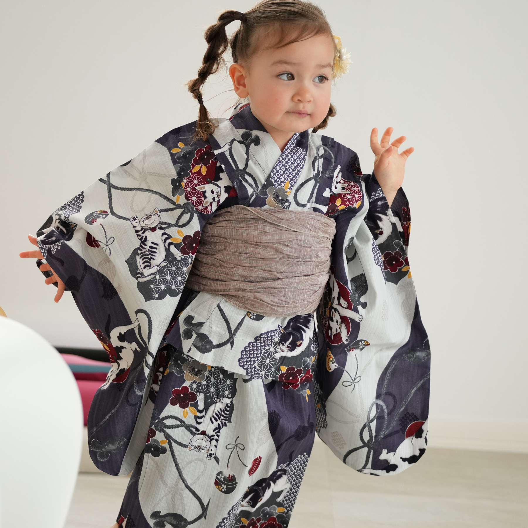 ベージュとターコイズ　アンティーク　女の子　子供着物 667fb8dfa5e28324fb84a7fea0c473