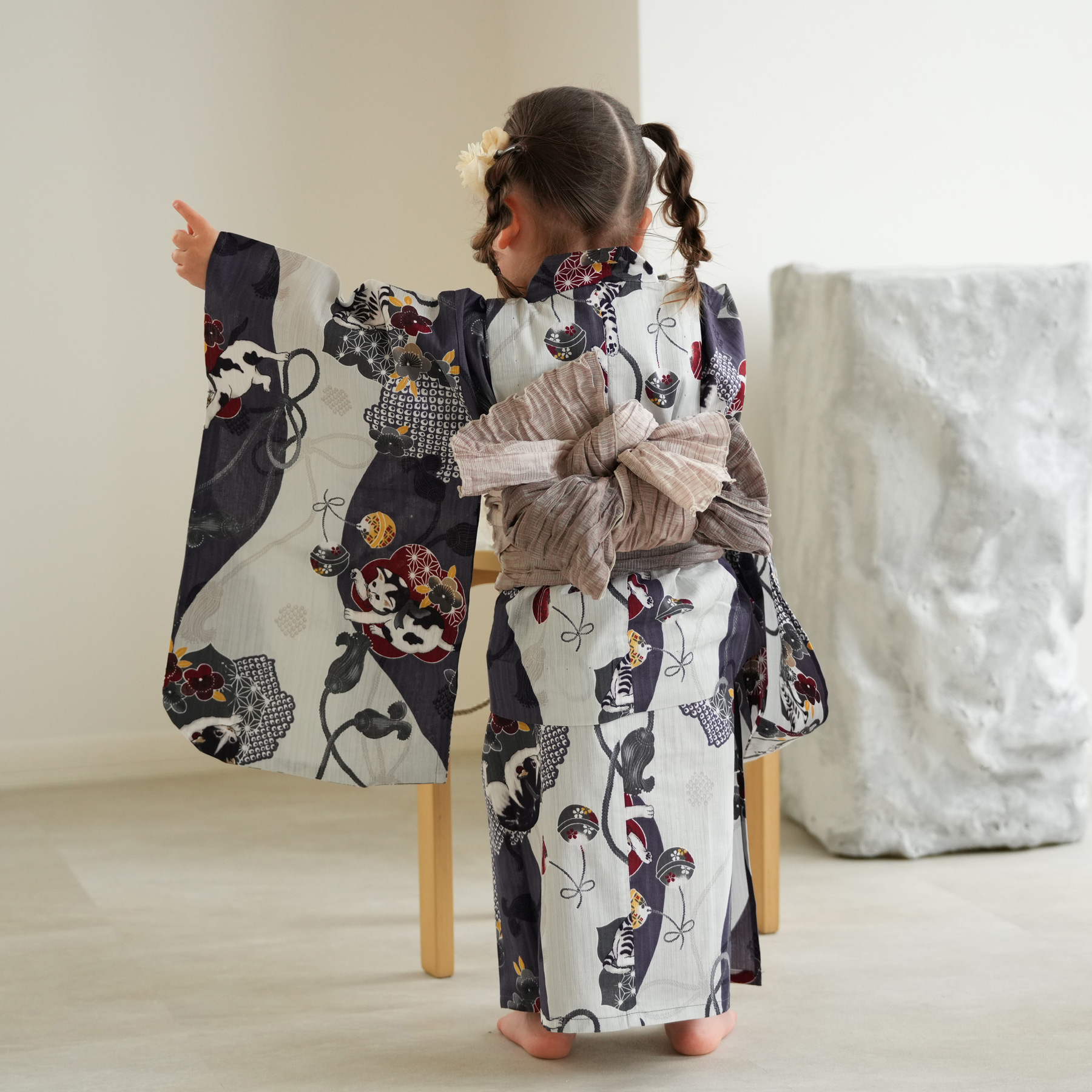 浴衣 子供 女の子 ニコアンティーク kids 高級変わり織 子供浴衣