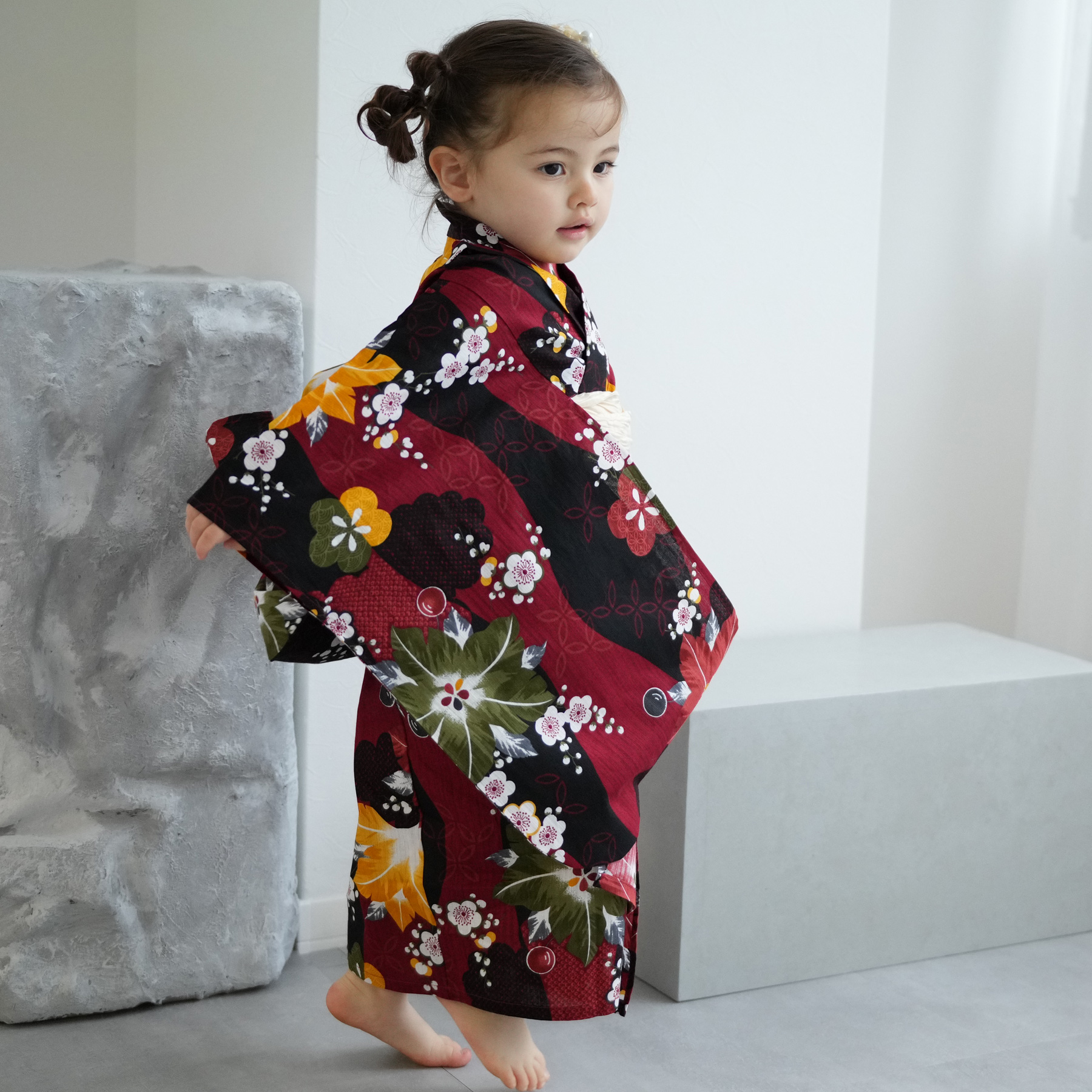 浴衣 子供 女の子 ニコアンティーク kids 高級変わり織 子供浴衣3点