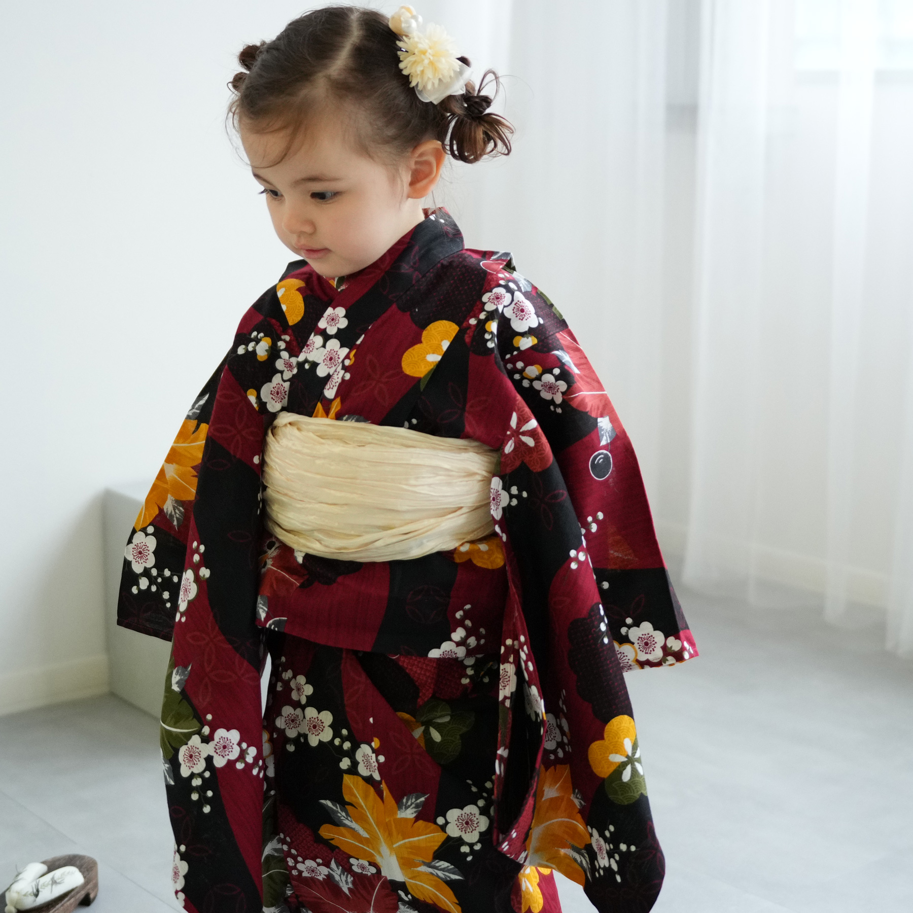 浴衣 子供 女の子 ニコアンティーク kids 高級変わり織 子供浴衣3点