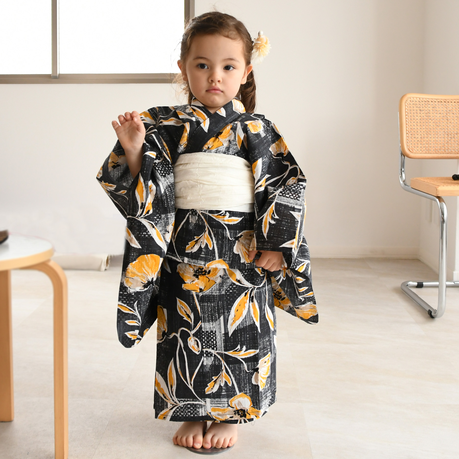 浴衣 子供 女の子 ニコアンティーク kids 高級変わり織 子供浴衣3点