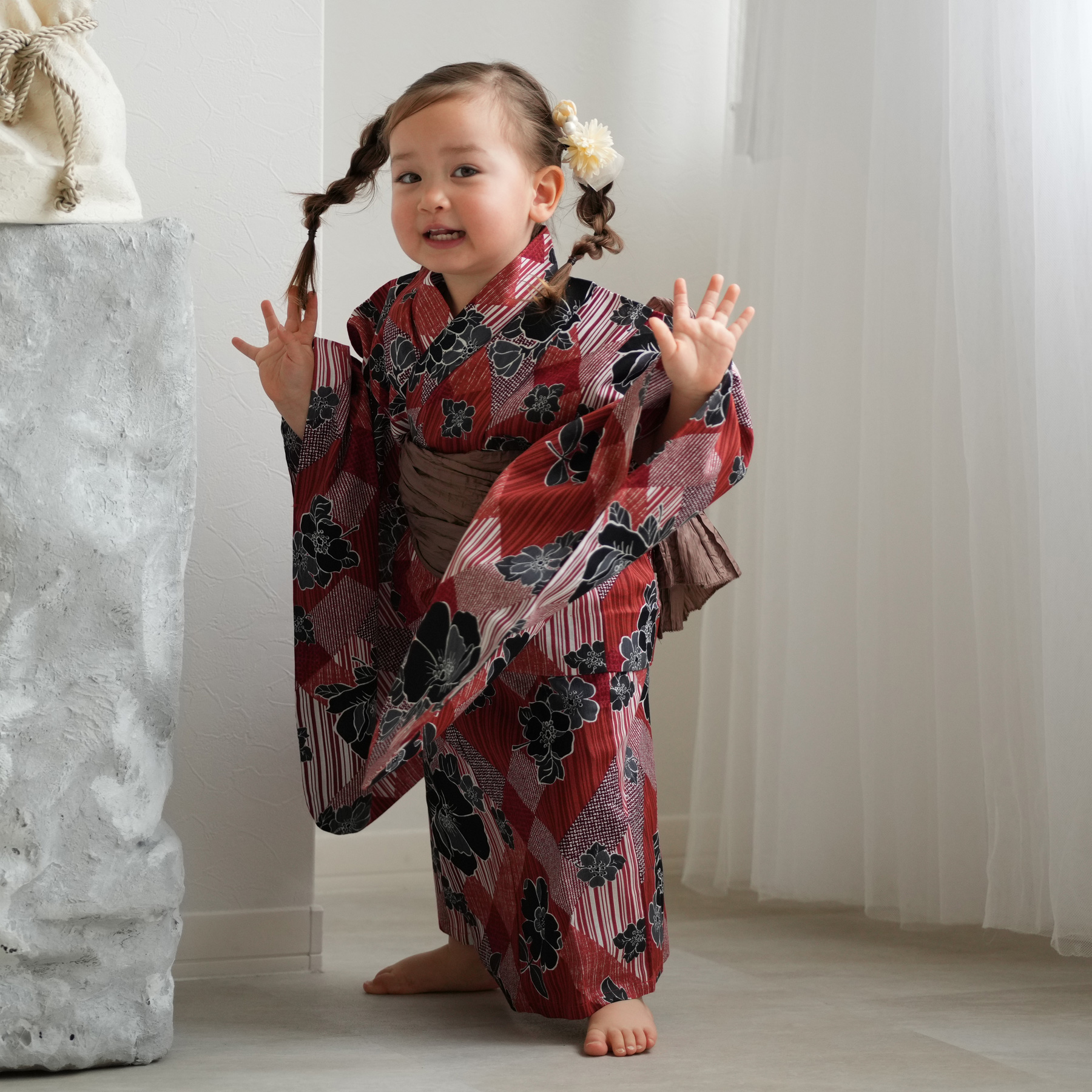浴衣 子供 女の子 ニコアンティーク kids 高級変わり織 子供浴衣3点