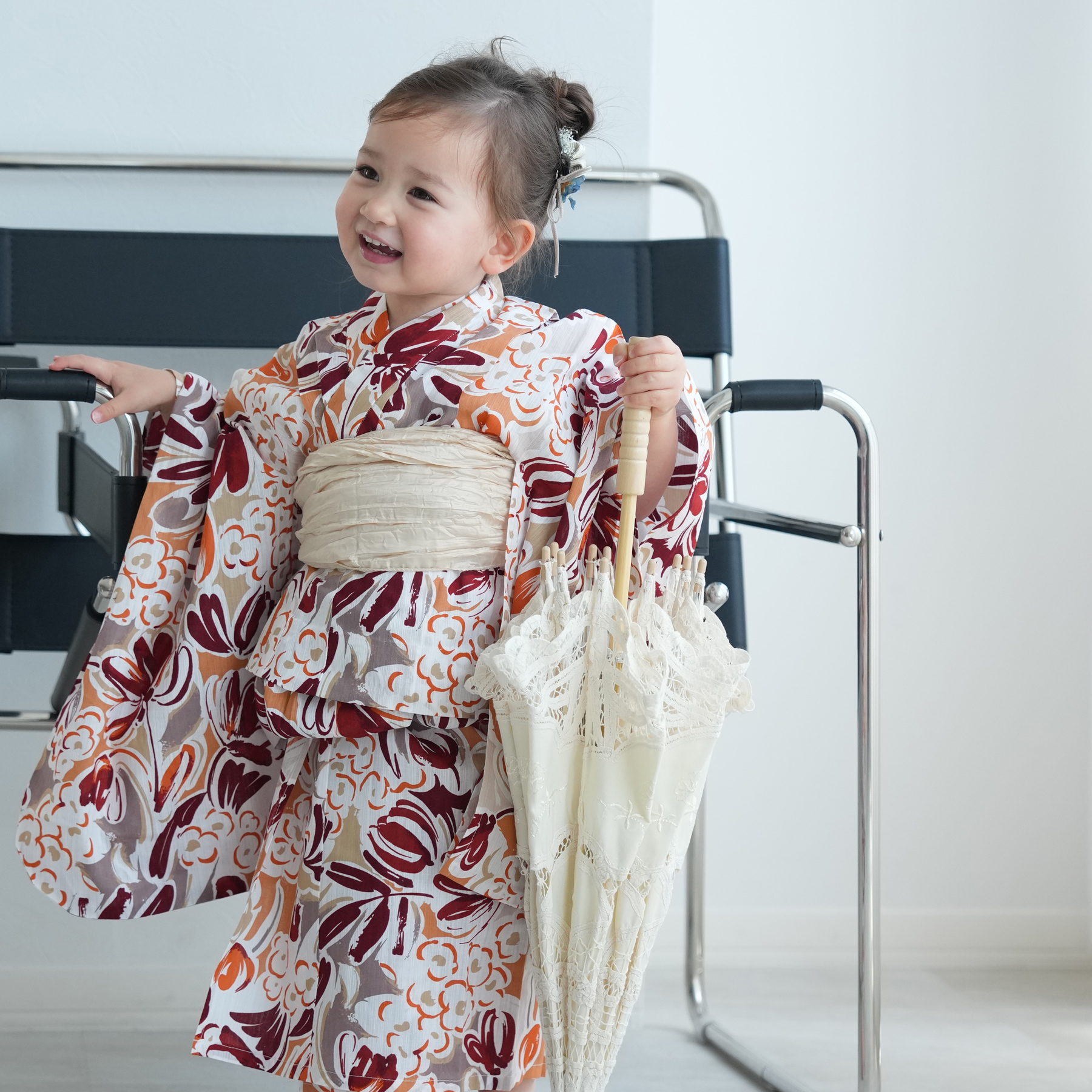 浴衣 子供 女の子 ニコアンティーク kids 高級変わり織 子供浴衣3点