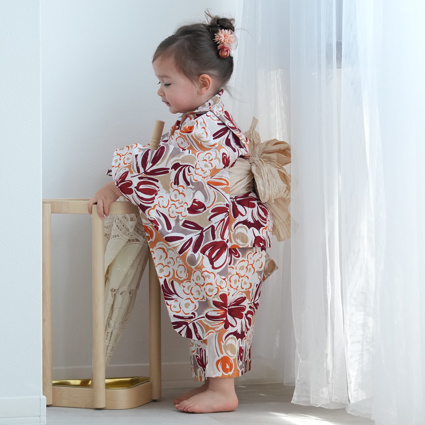 浴衣 子供 女の子 ニコアンティーク kids 高級変わり織 子供浴衣3点