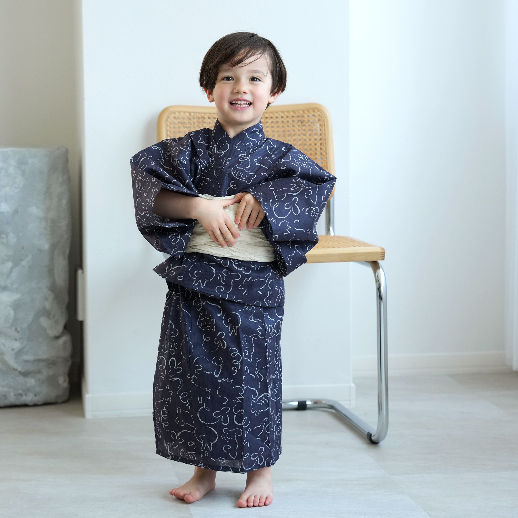浴衣 子供 男の子 ニコアンティーク kids 高級変わり織 子供浴衣3点