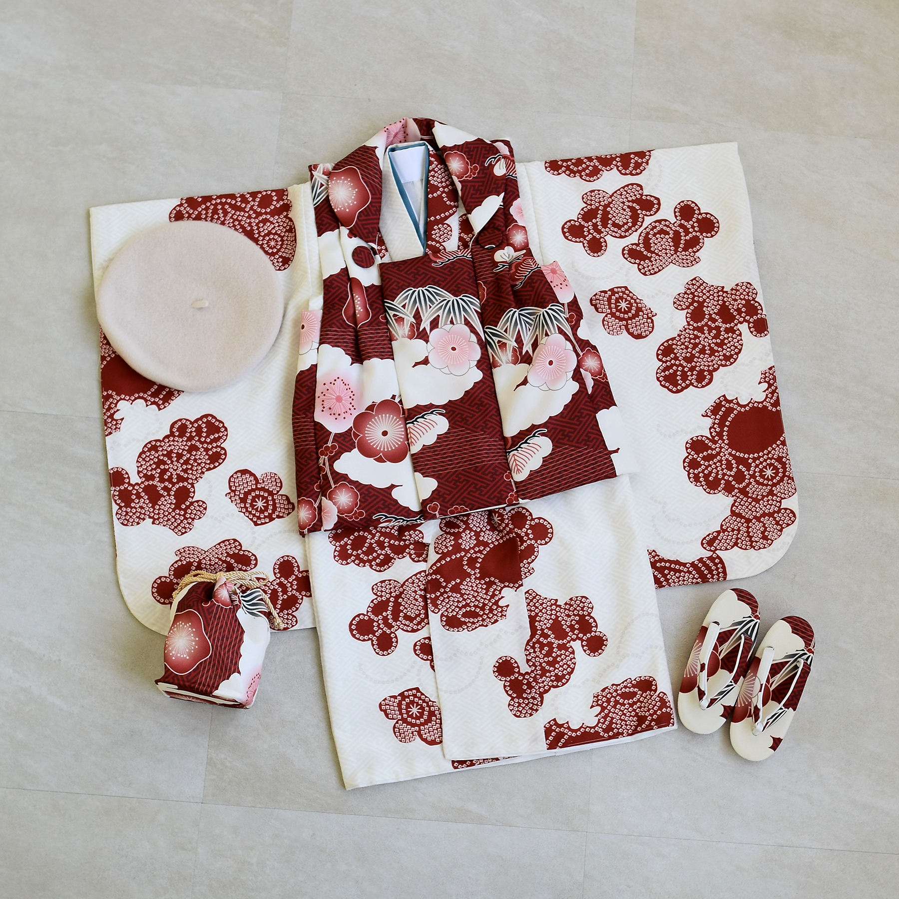 七五三 着物 3歳 女の子 ひよこ商店 kids ベレー帽つき被布フルセット