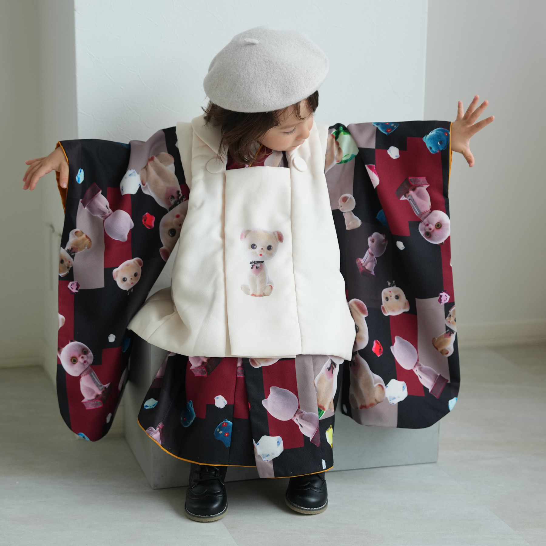 ③と②の2セットまとめ♪③七五三　３歳　男の子女の子　アンティークお着物セット 七五三 着物 3歳 男の子 女の子 753 被布 セット ニコアンティーク 6点